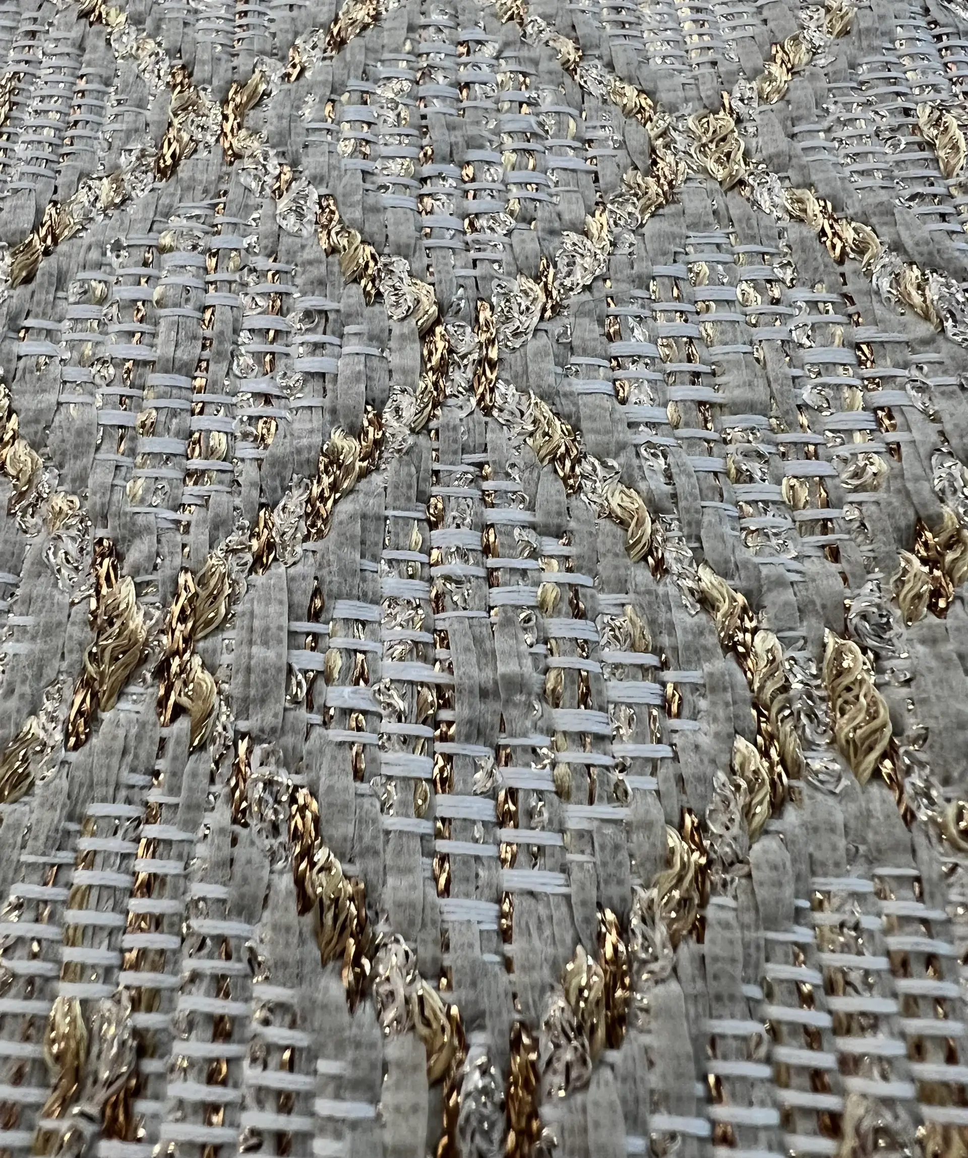 Metallic Raffia Woven Diamond Gold & Ash White