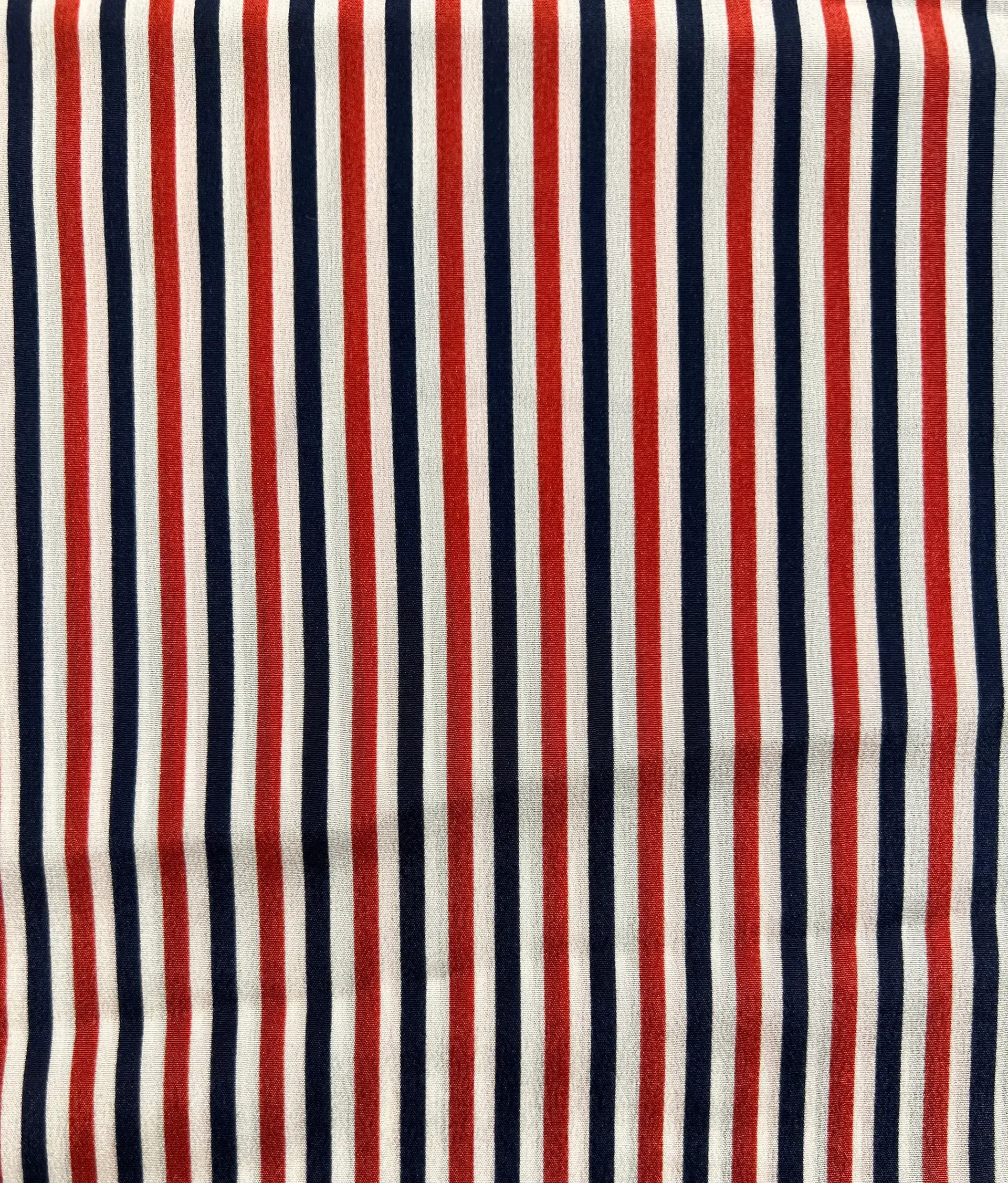 Printed Silk Crepe de Chine Stripes in Navy, Red, White