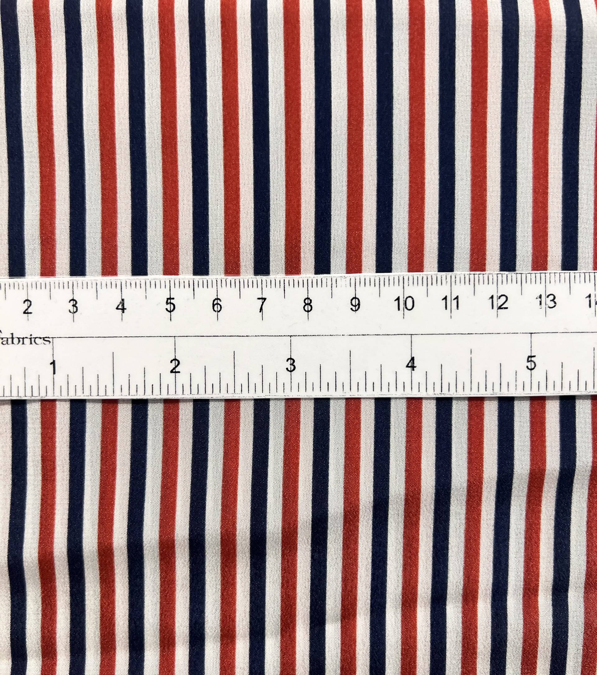 Printed Silk Crepe de Chine Stripes in Navy, Red, White