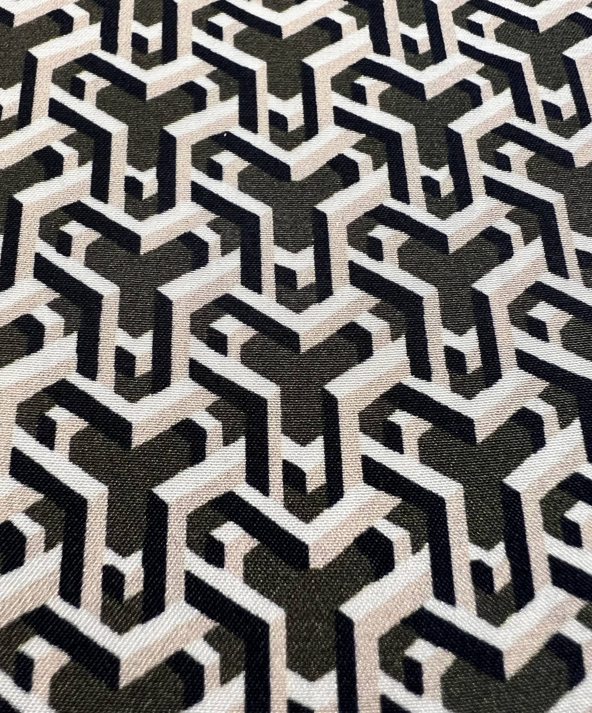 Printed Silk Reverse Charmeuse in Olive & Pink Geometric