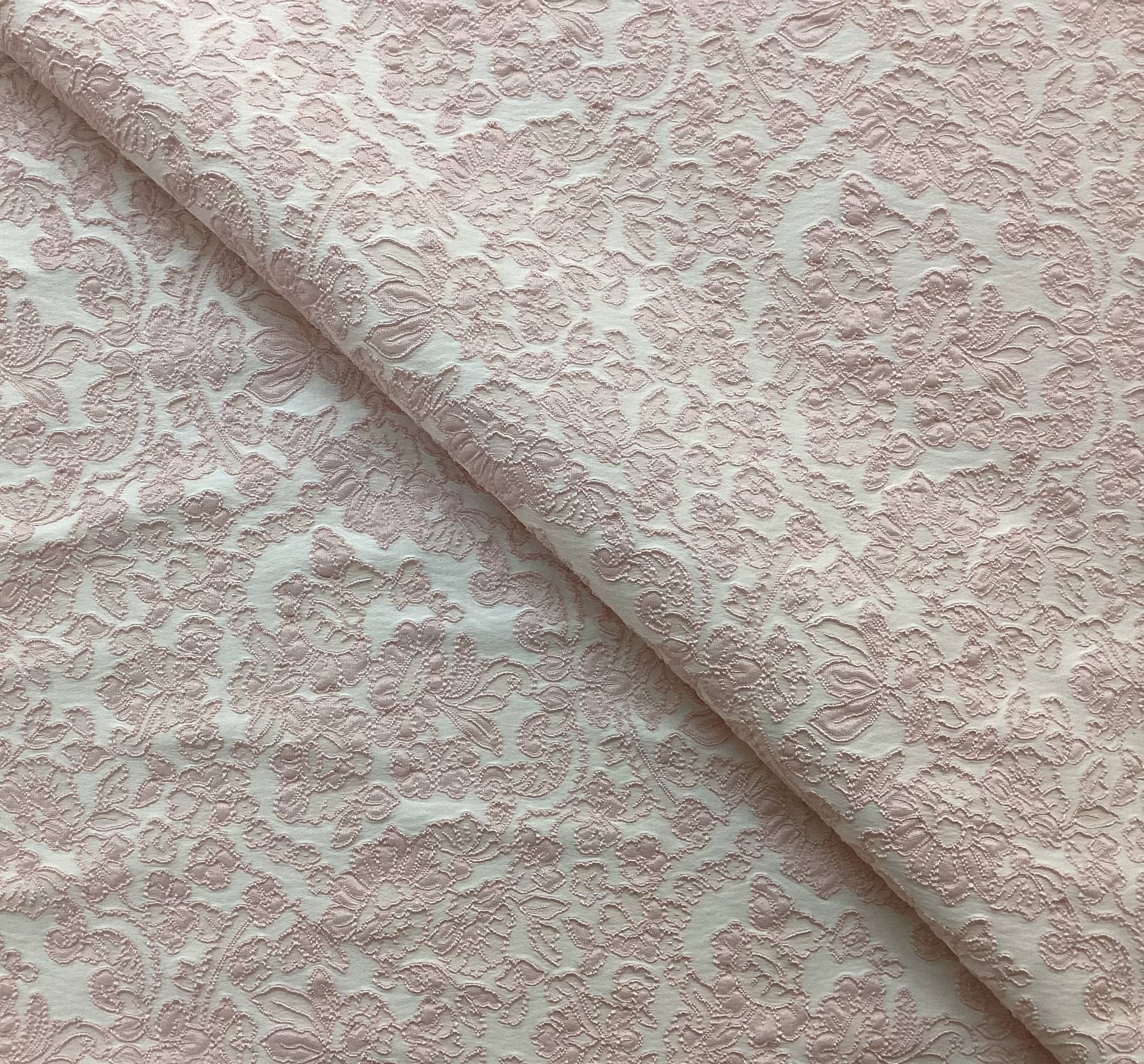 Damask Stretch Brocade in Pink & White