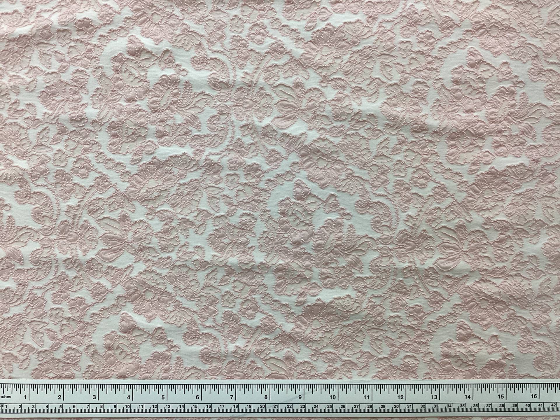 Damask Stretch Brocade in Pink & White