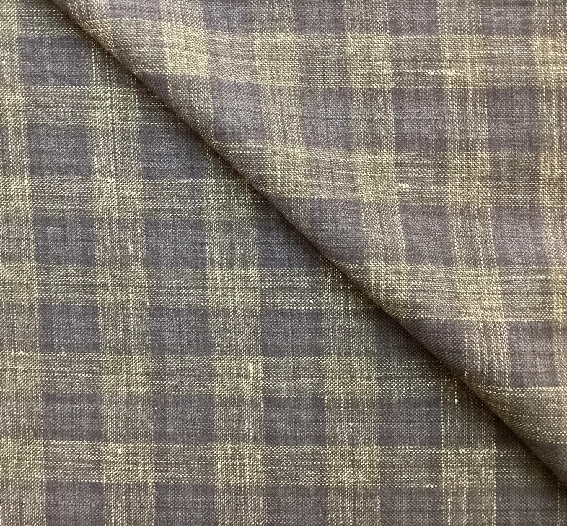 Made in Italy Wool/Silk/Linen Plaid In Navy & Grey