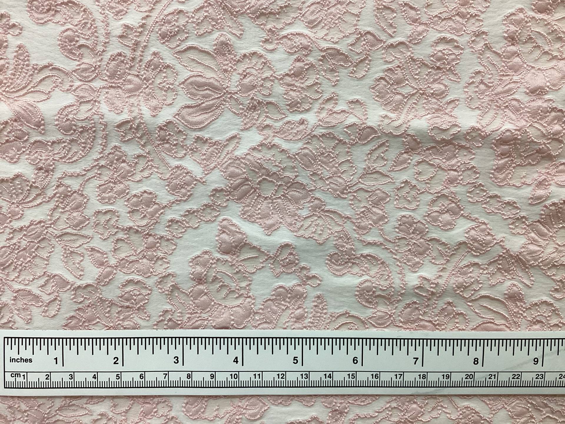 Damask Stretch Brocade in Pink & White