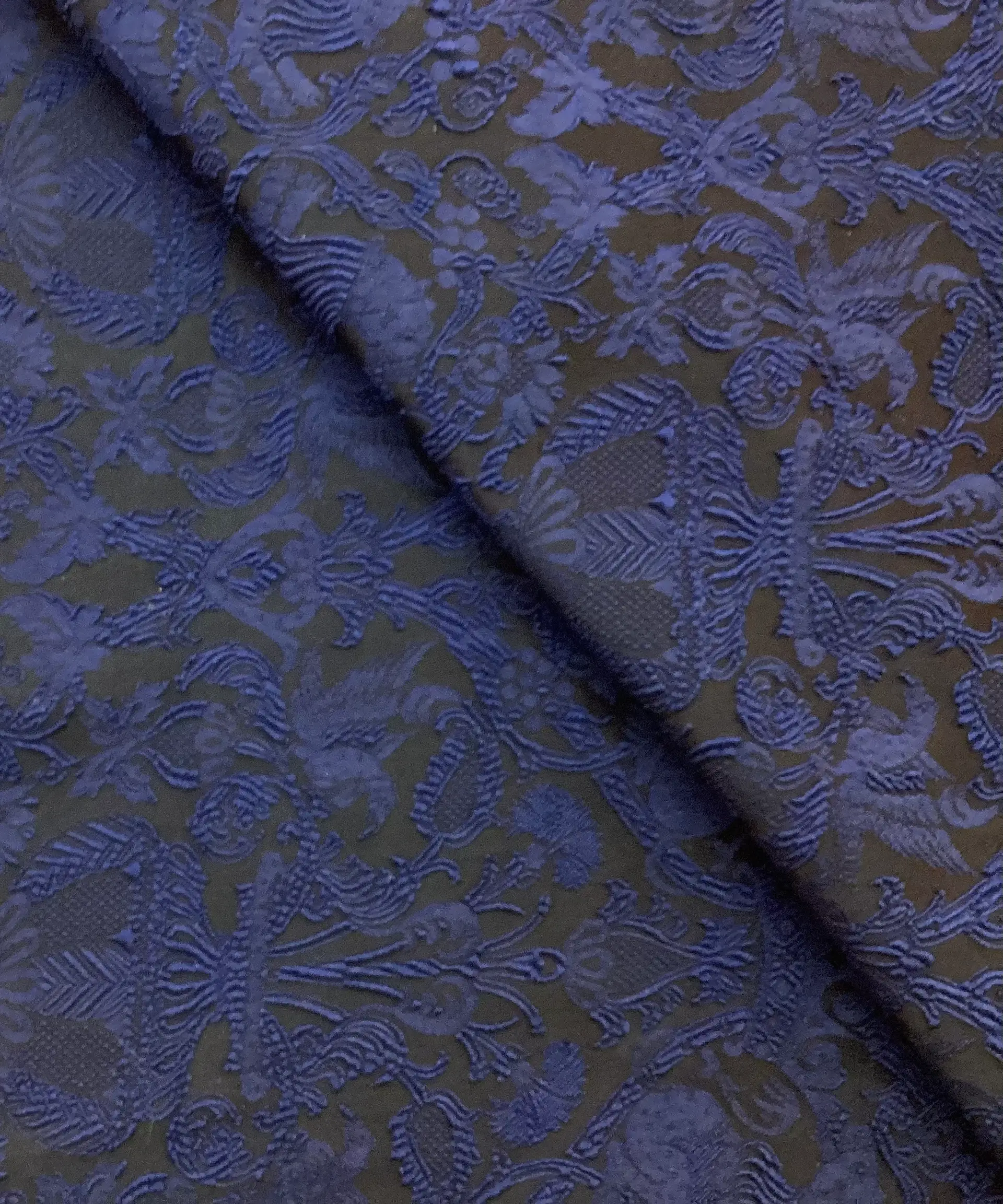 Stretch Damask Brocade in Navy & Black