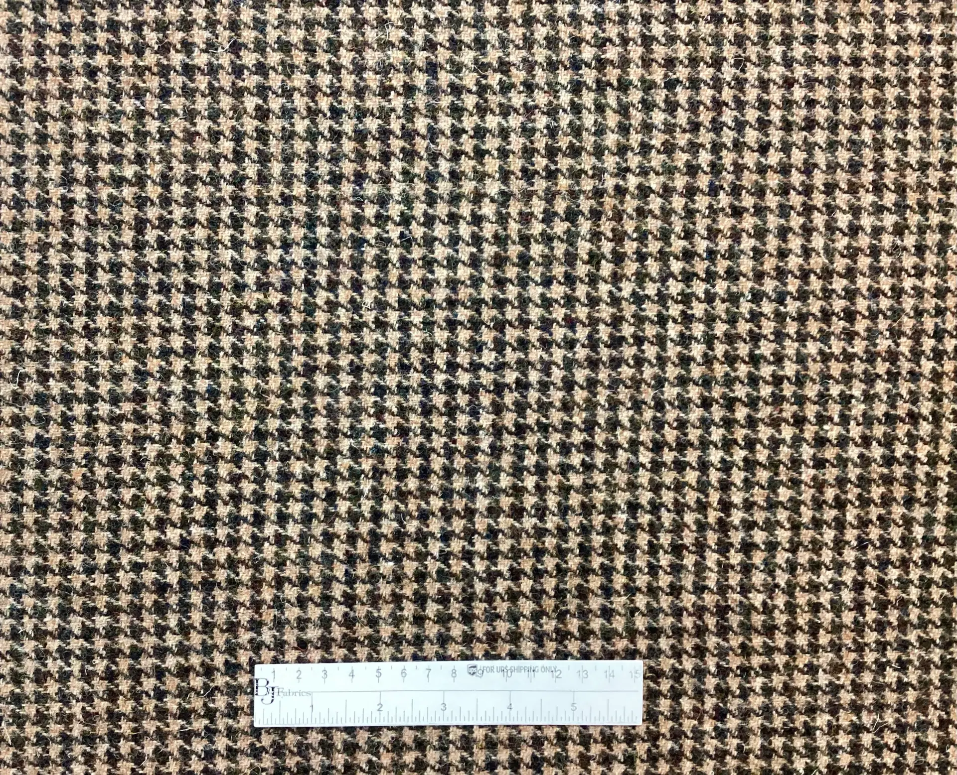 100% Wool Harris Tweed Houndstooth In Camel, Brown & Forest Green