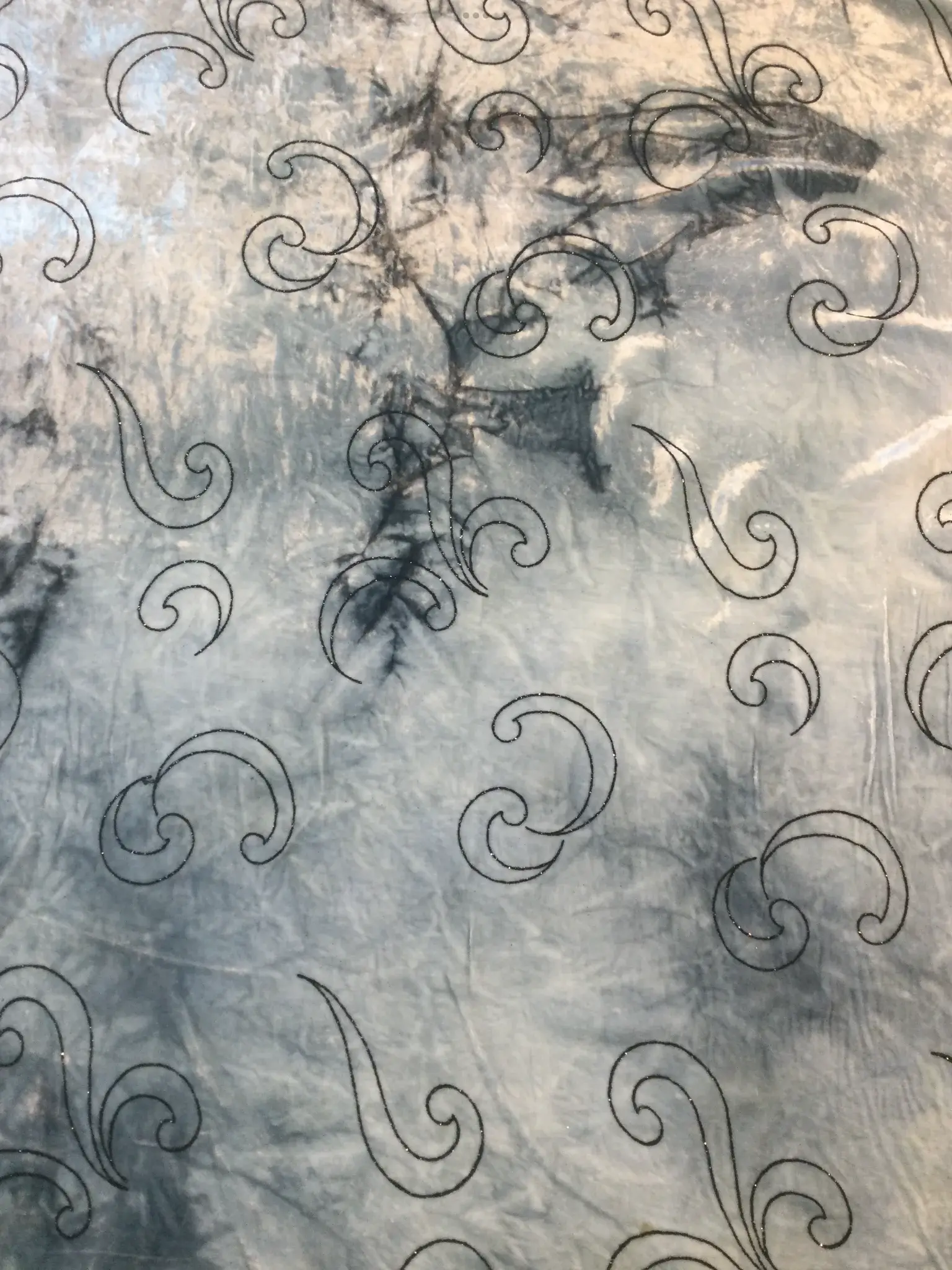 Tie Dye Silk-Rayon Velvet w/ Flocked Glitter in Silver