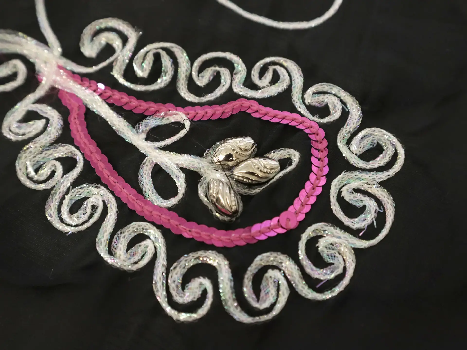 Embroidered Burn Out Silk Chiffon Panel with Beads and Sequins