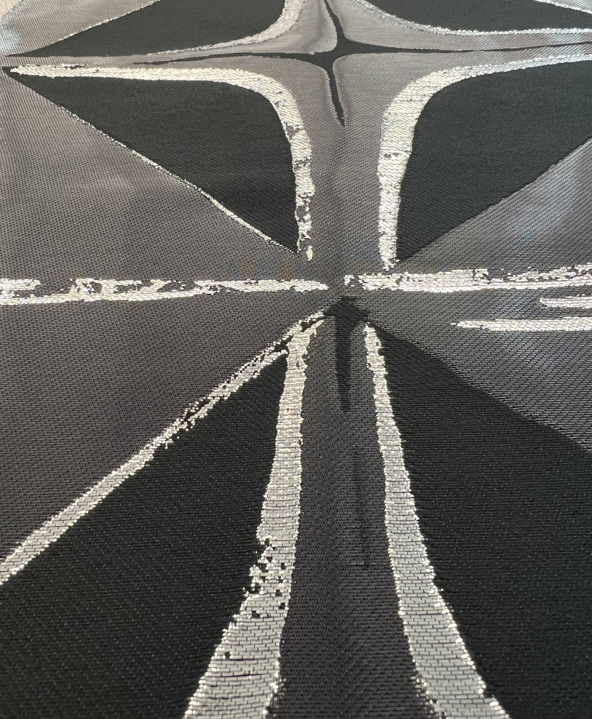 Geometric Lamé Liquid Fil Coupe Brocade in Silver Black