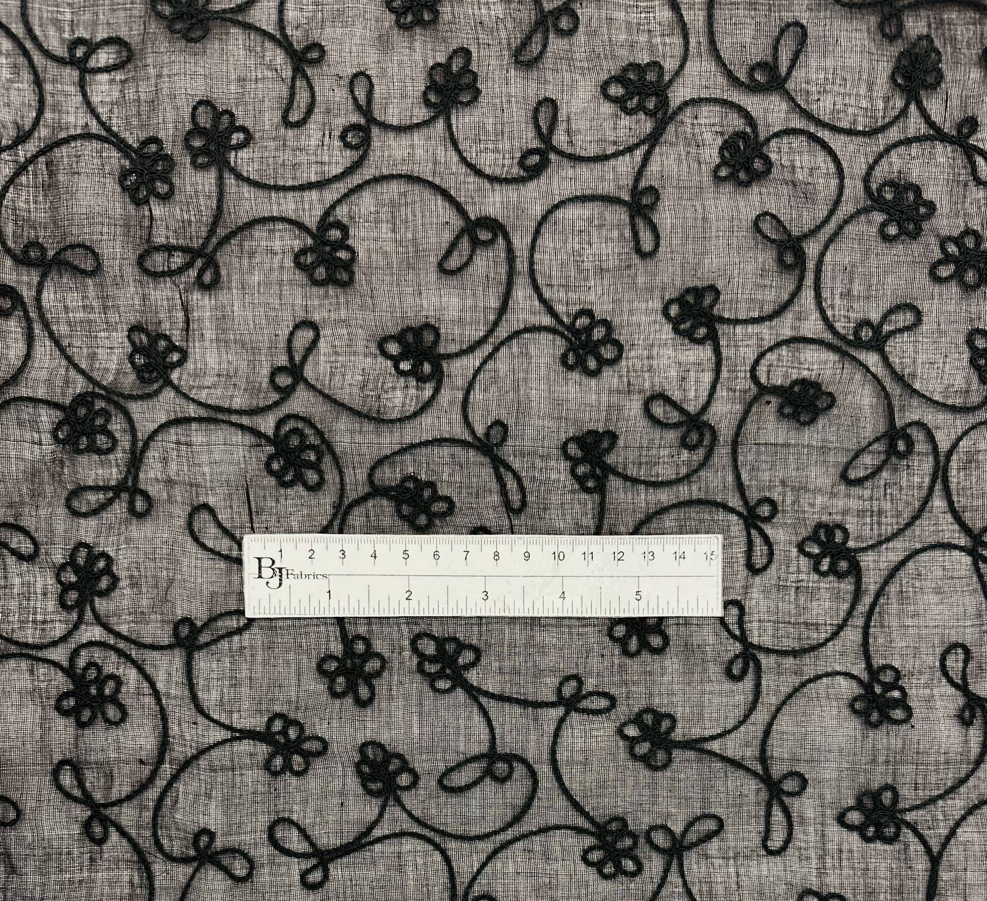 Embroidered Indian Cotton Voile in Black
