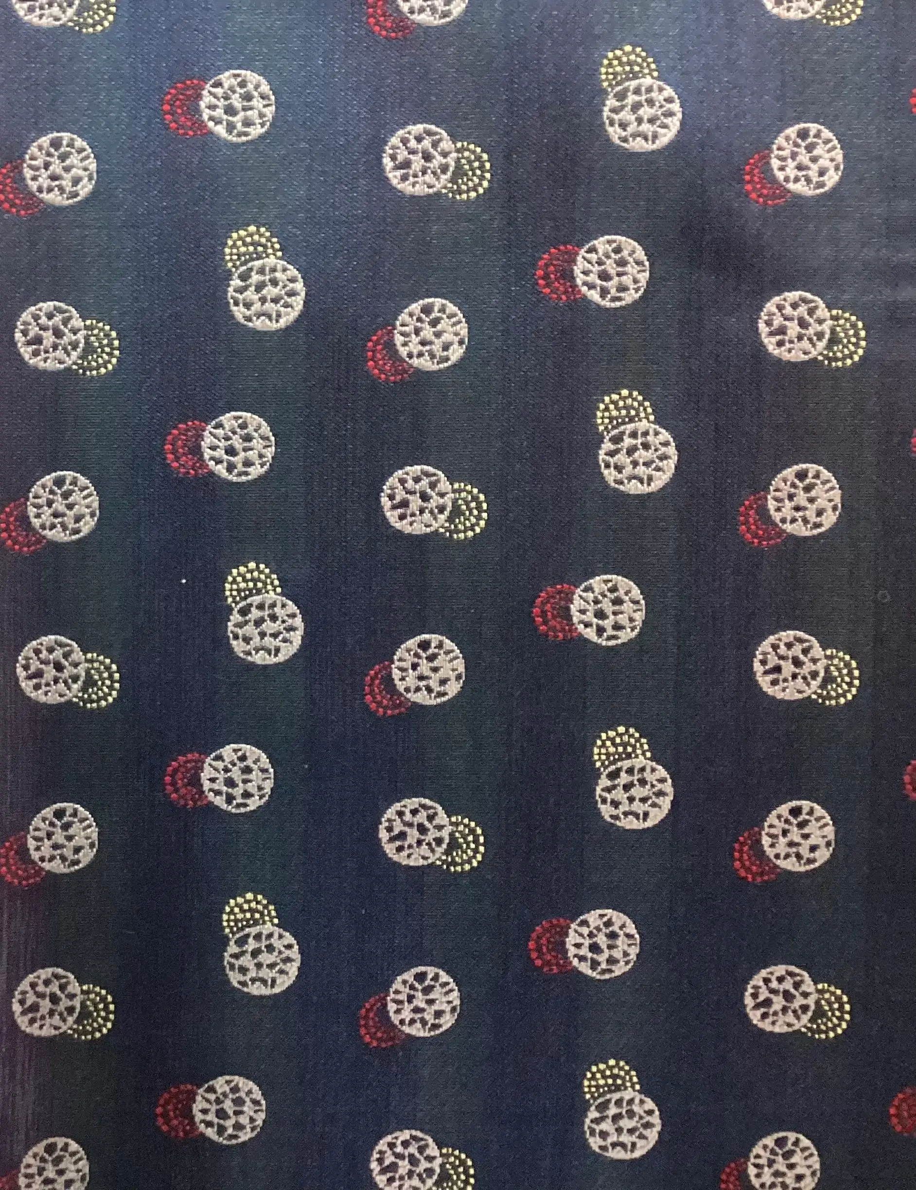 Made in Italy 100% Silk Tie Brocade Navy with Red/Silver/Gold Circles