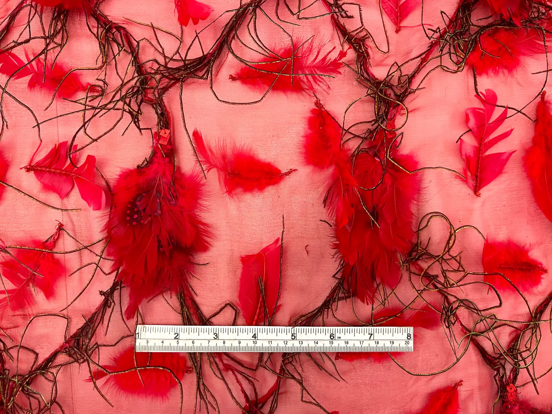 Feathers on Silk Chiffon in Red