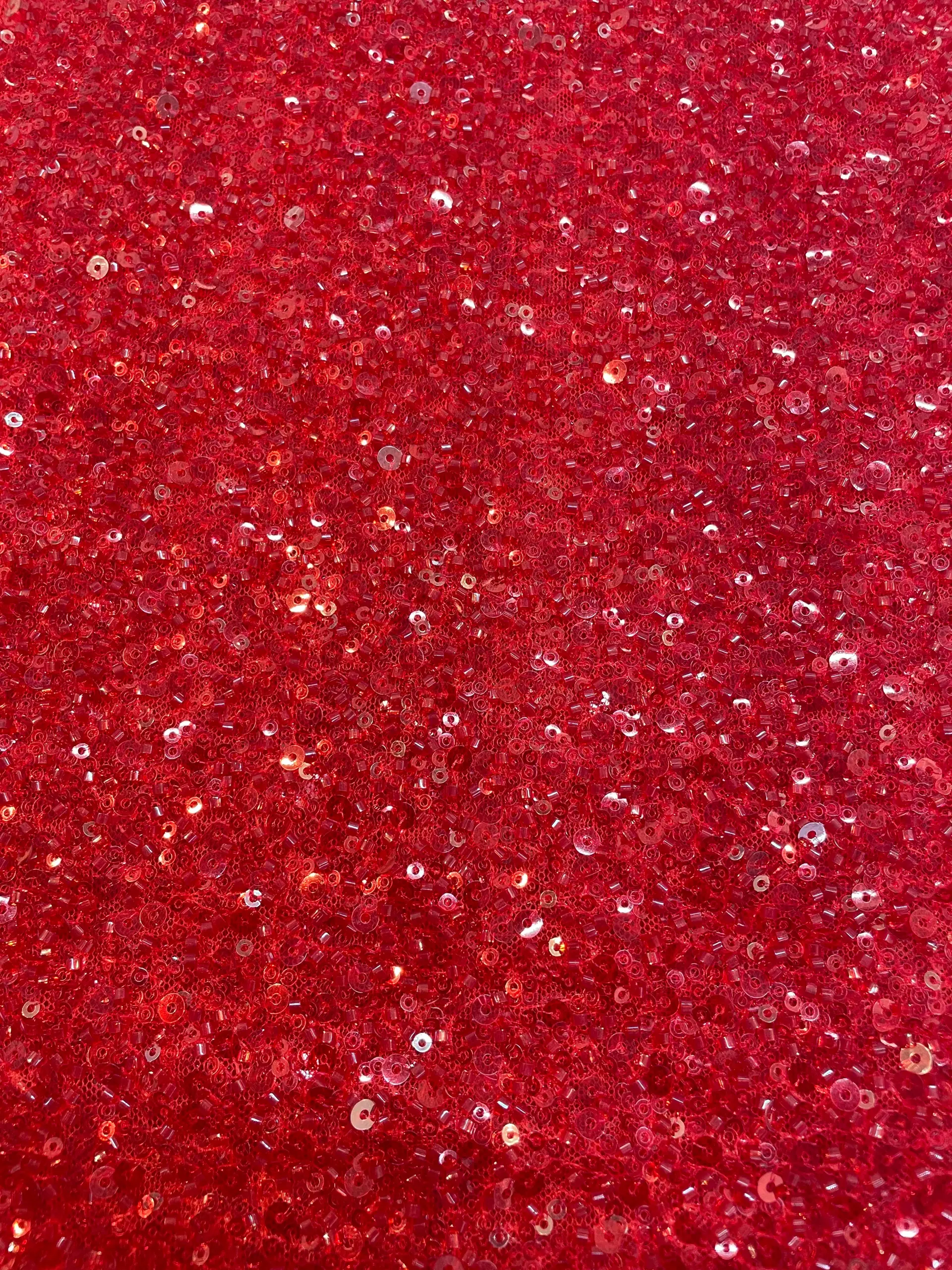 Beaded/Sequined Tulle in Red