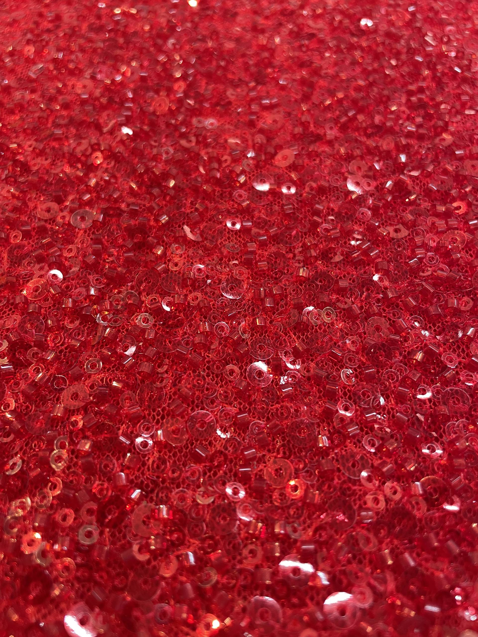 Beaded/Sequined Tulle in Red