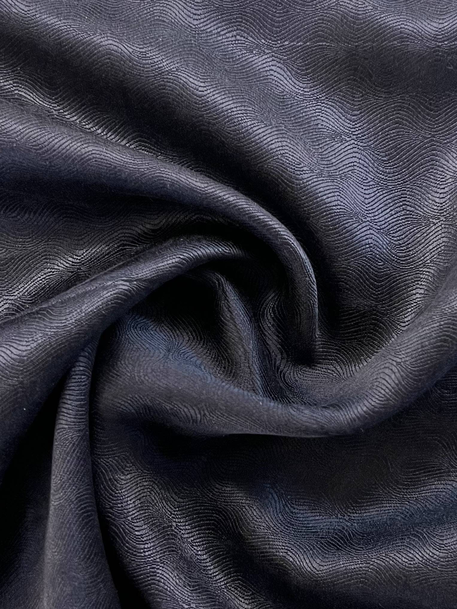 Made in Italy Pure Silk Wave Pattern Jacquard in Dark Navy