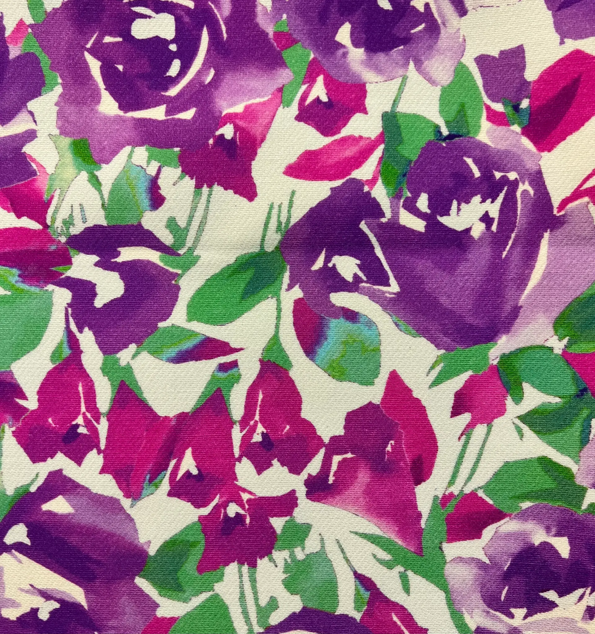Printed Silk and Wool Crepe with Floral Pattern Summer Purple