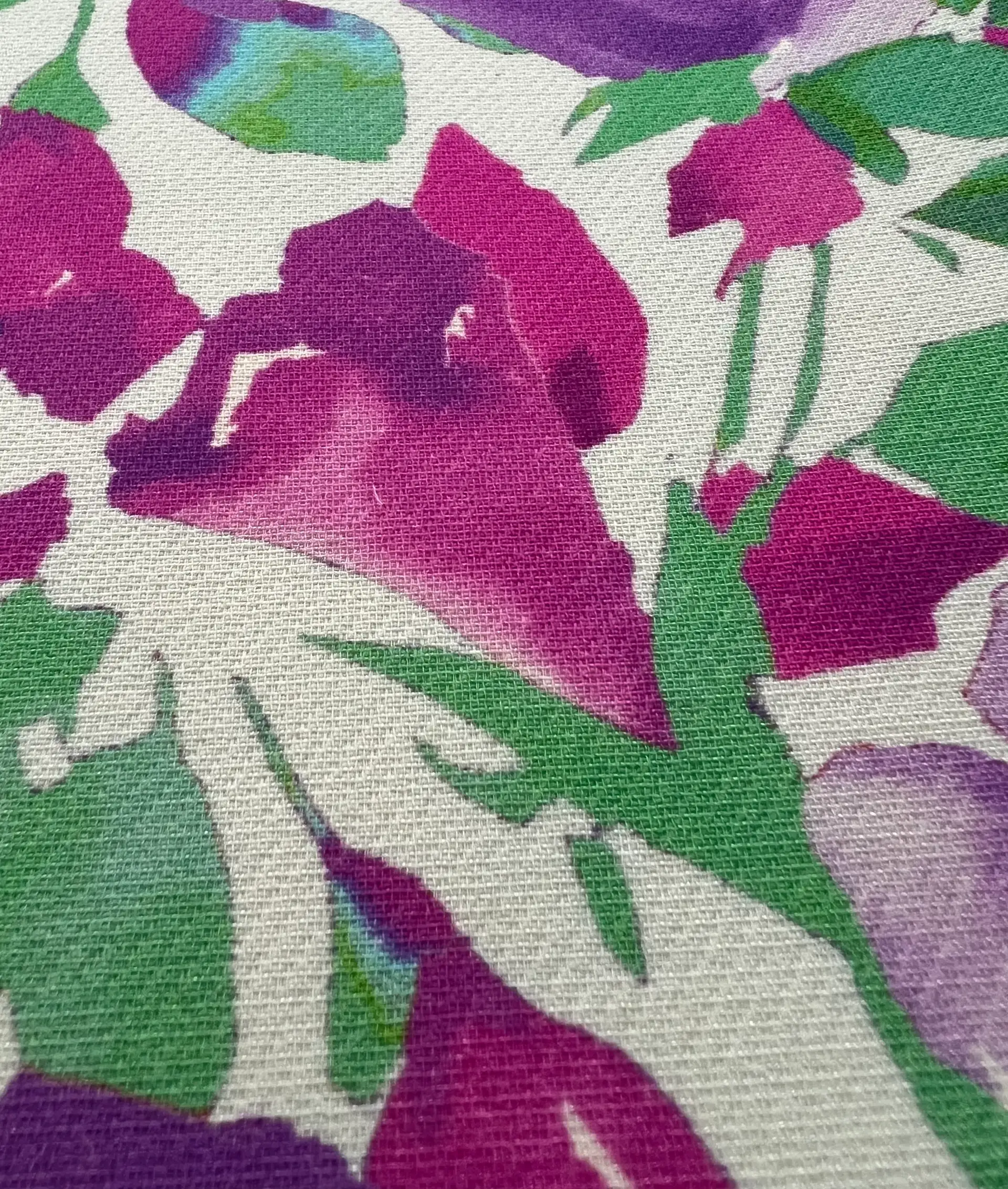 Printed Silk and Wool Crepe with Floral Pattern Summer Purple