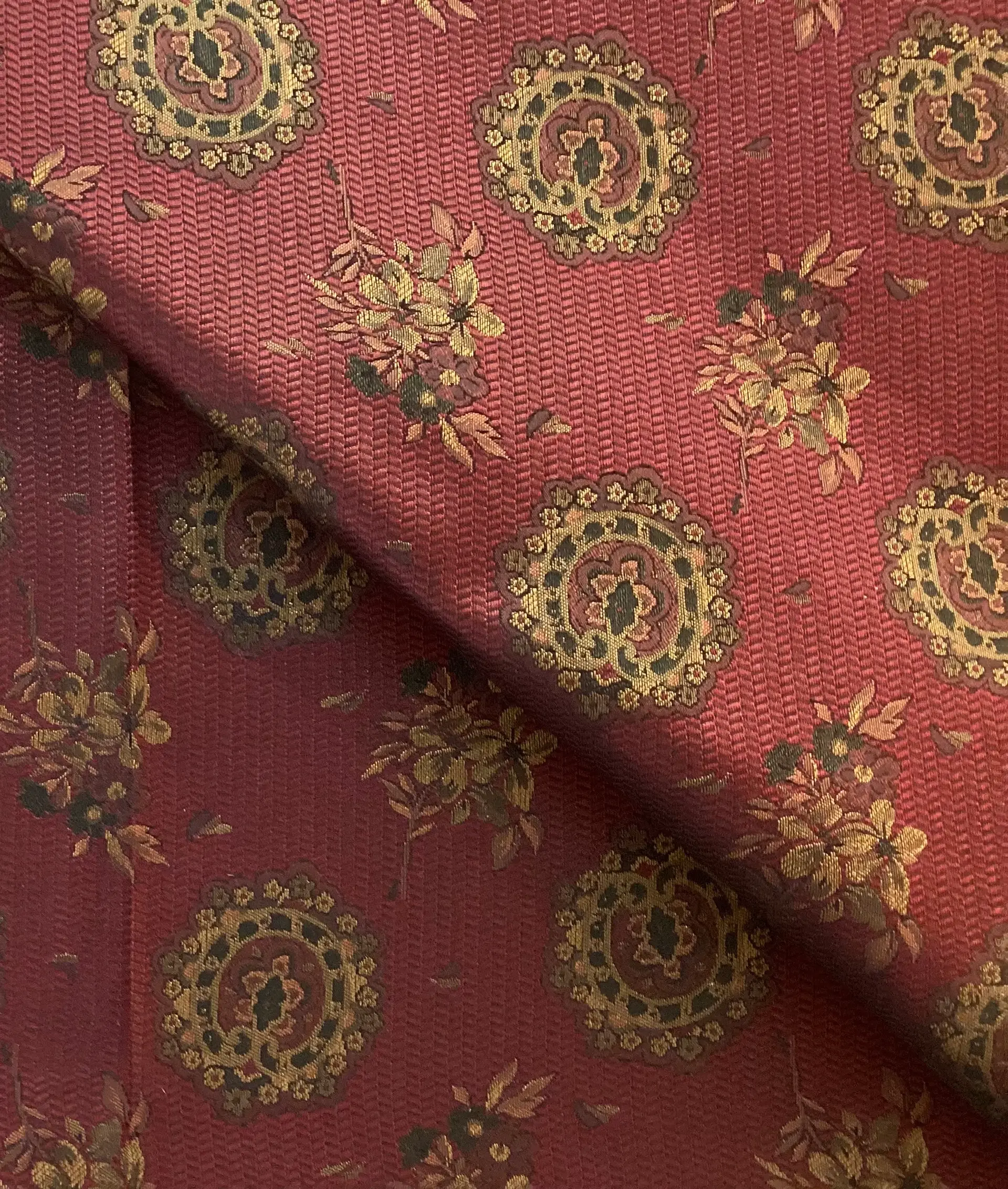 Made in Italy 100% Silk Tie Brocade in Wine Ground with Wine & Gold Floral