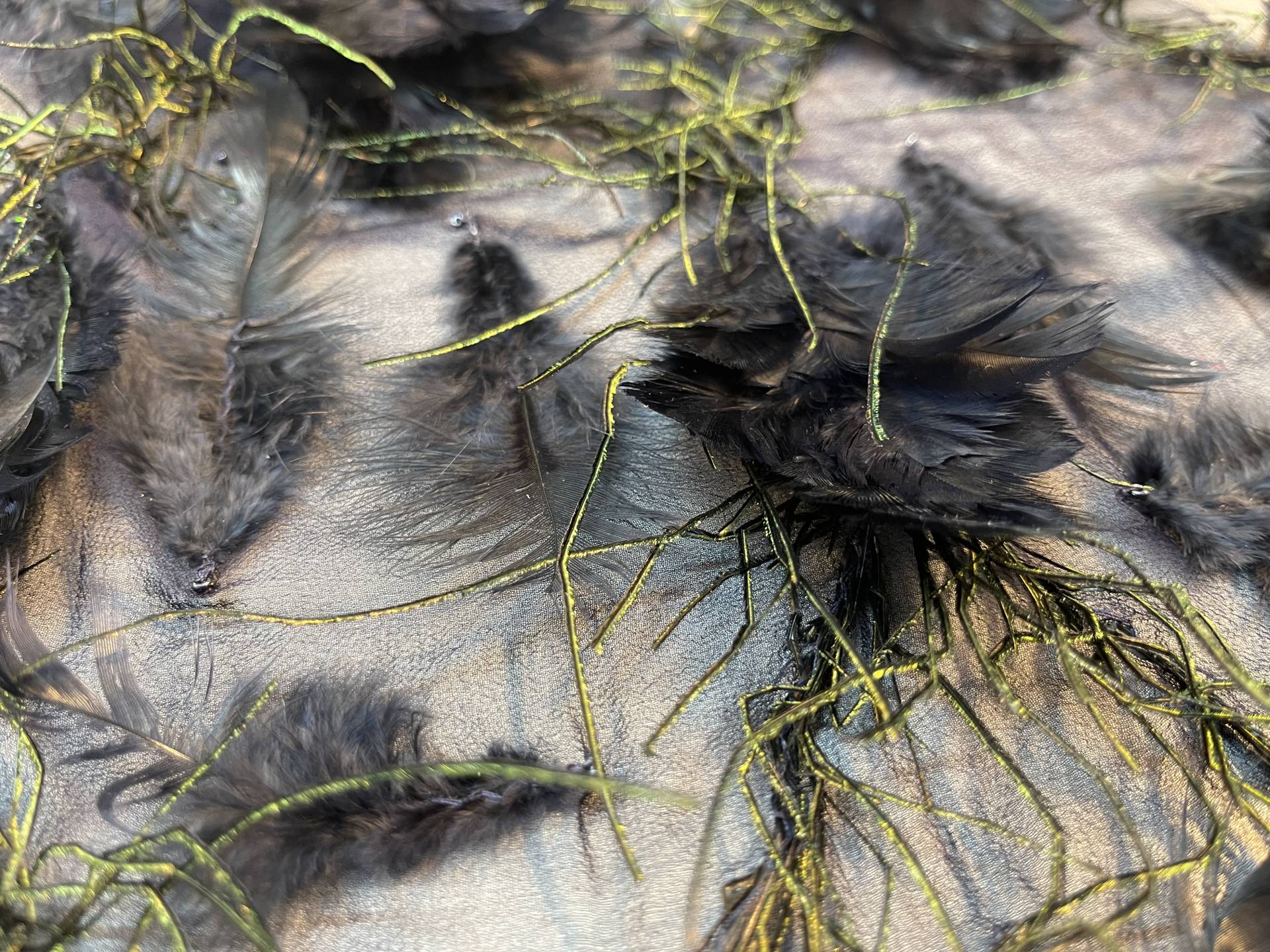 Feathers on Silk Chiffon in Midnight Blue 