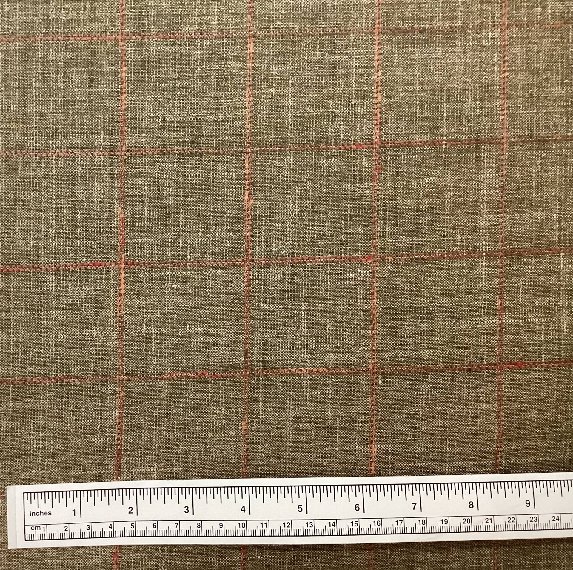 Italian Wool Silk Linen Windowpane Suiting in Olive 