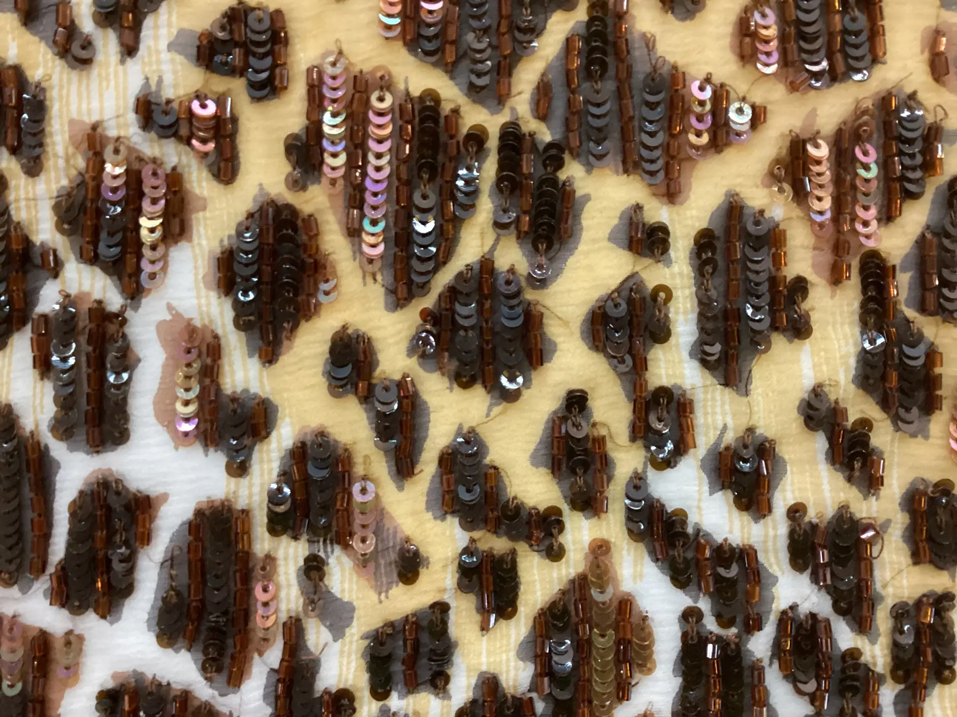 Leopard Print Silk Chiffon with Hand Beaded Bugle Beads and Sequins