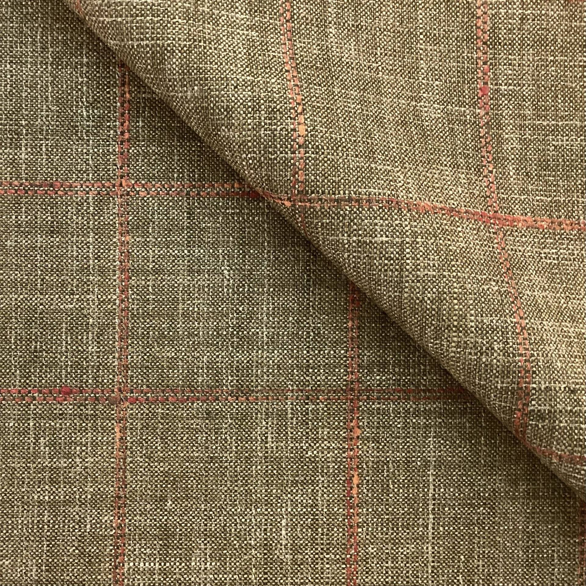 Italian Wool Silk Linen Windowpane Suiting in Olive 