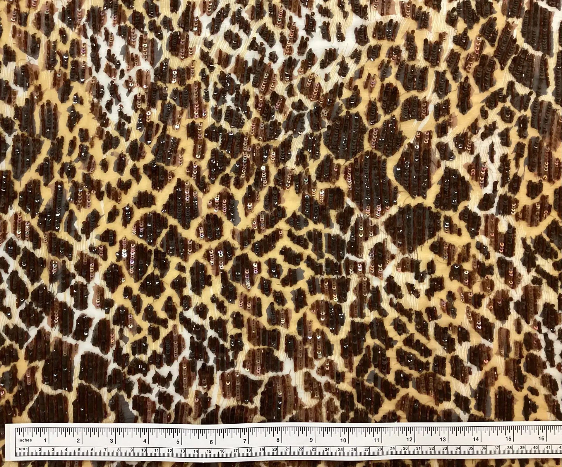 Leopard Print Silk Chiffon with Hand Beaded Bugle Beads and Sequins