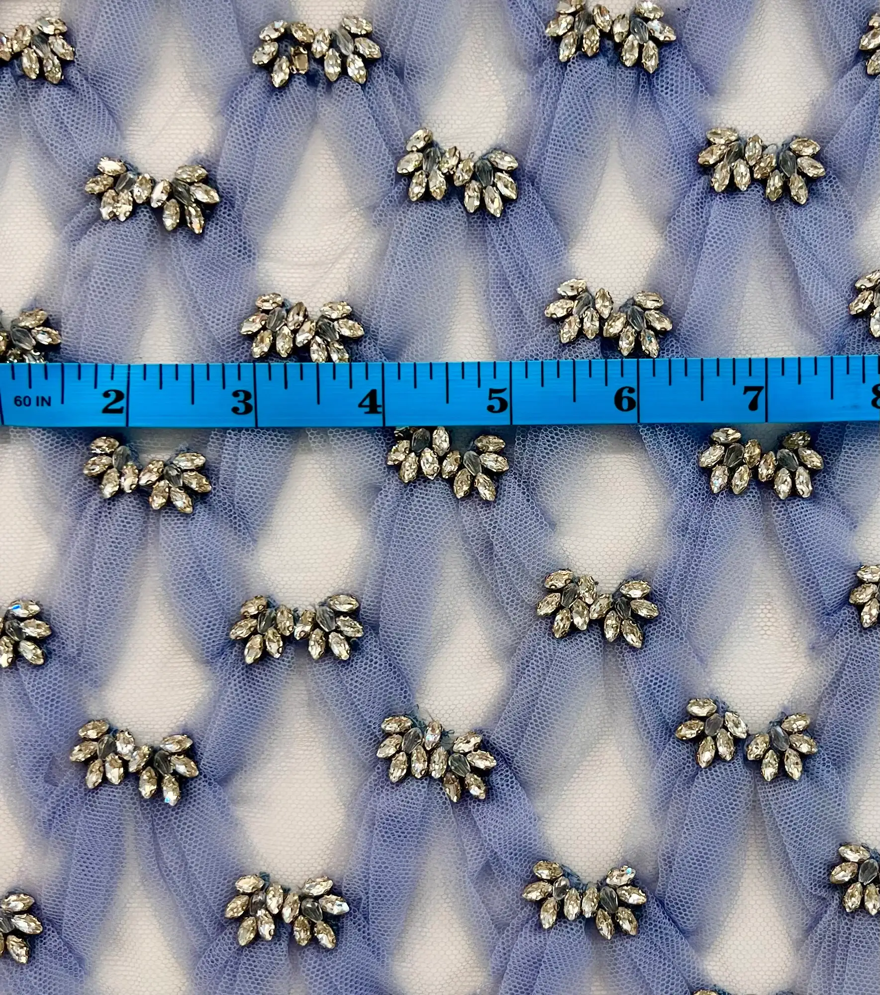 Hand Pleated Tulle with Crystal on tulle in Deep Lavender