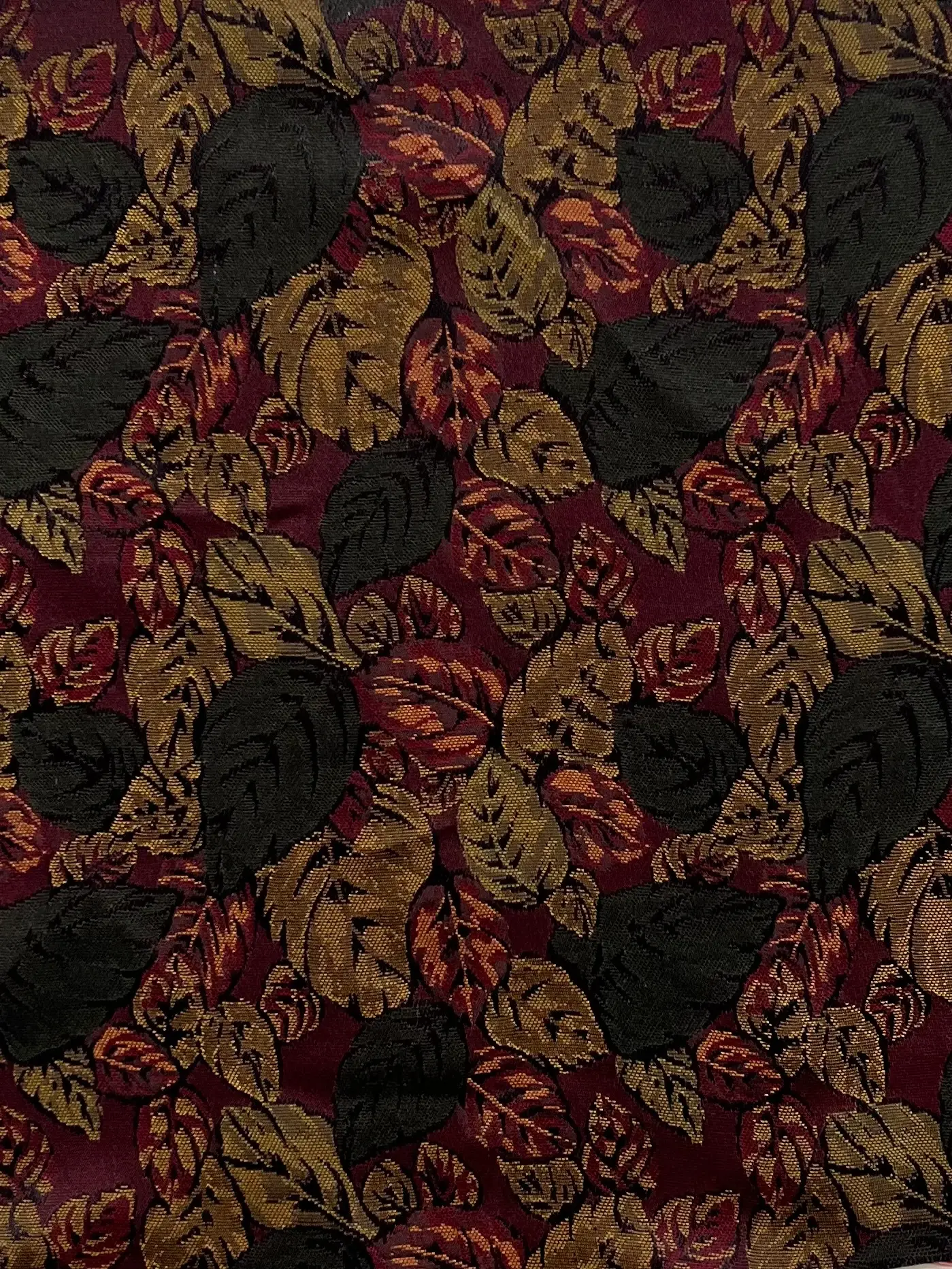 Made in Italy 100% Silk Tie Brocade with Wine/Hunter Leaf Design