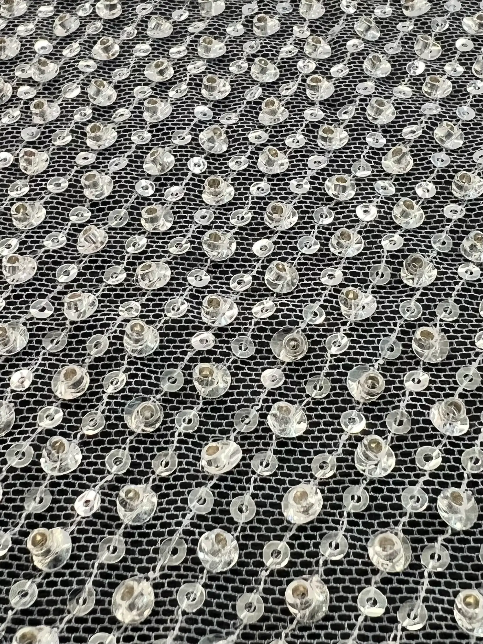 Clear Sequin/Crystal Twill on Tulle White