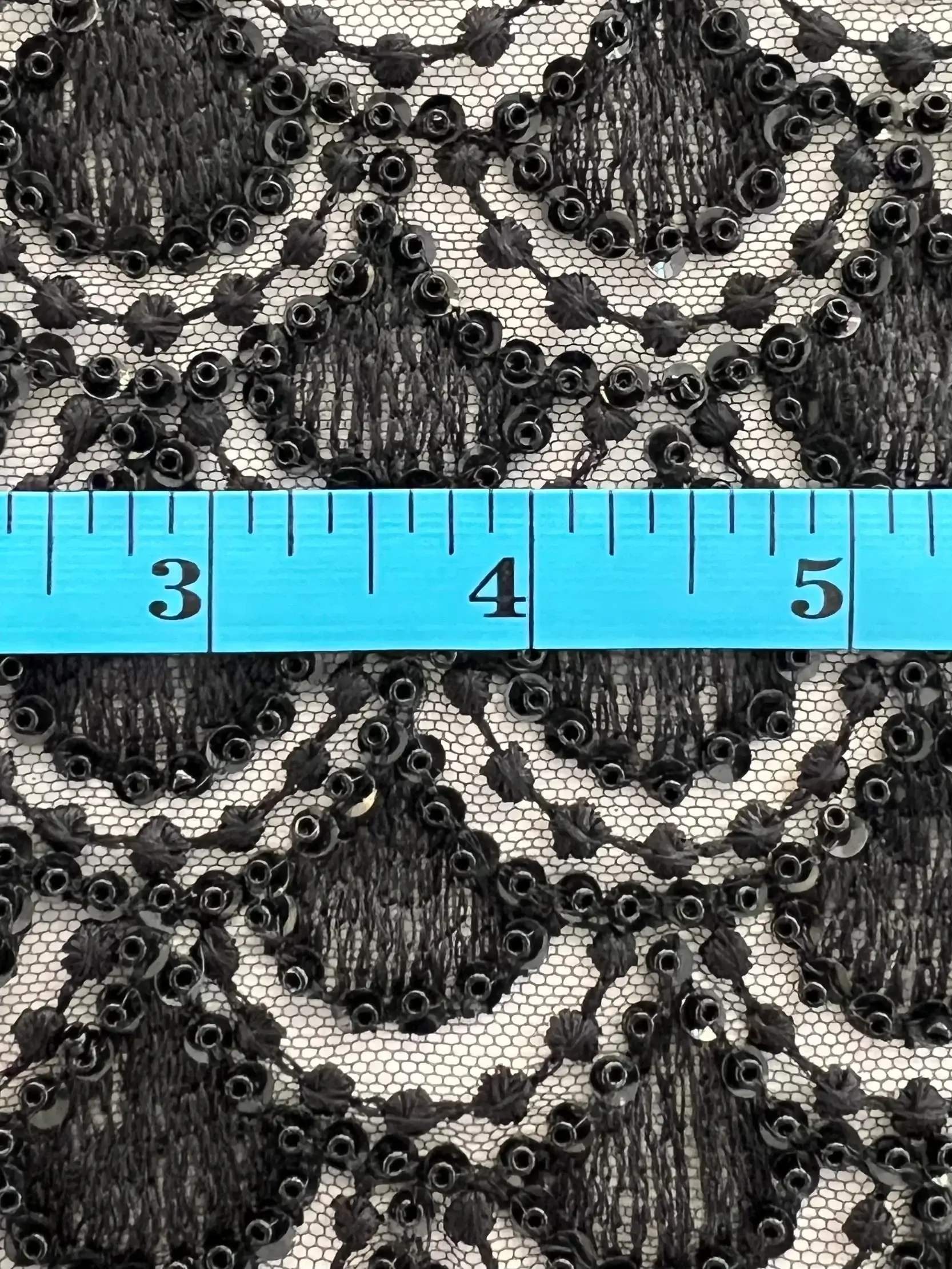 Embroidered Tulle with Sequins And Beads in Fish Scale Motif Black on Black