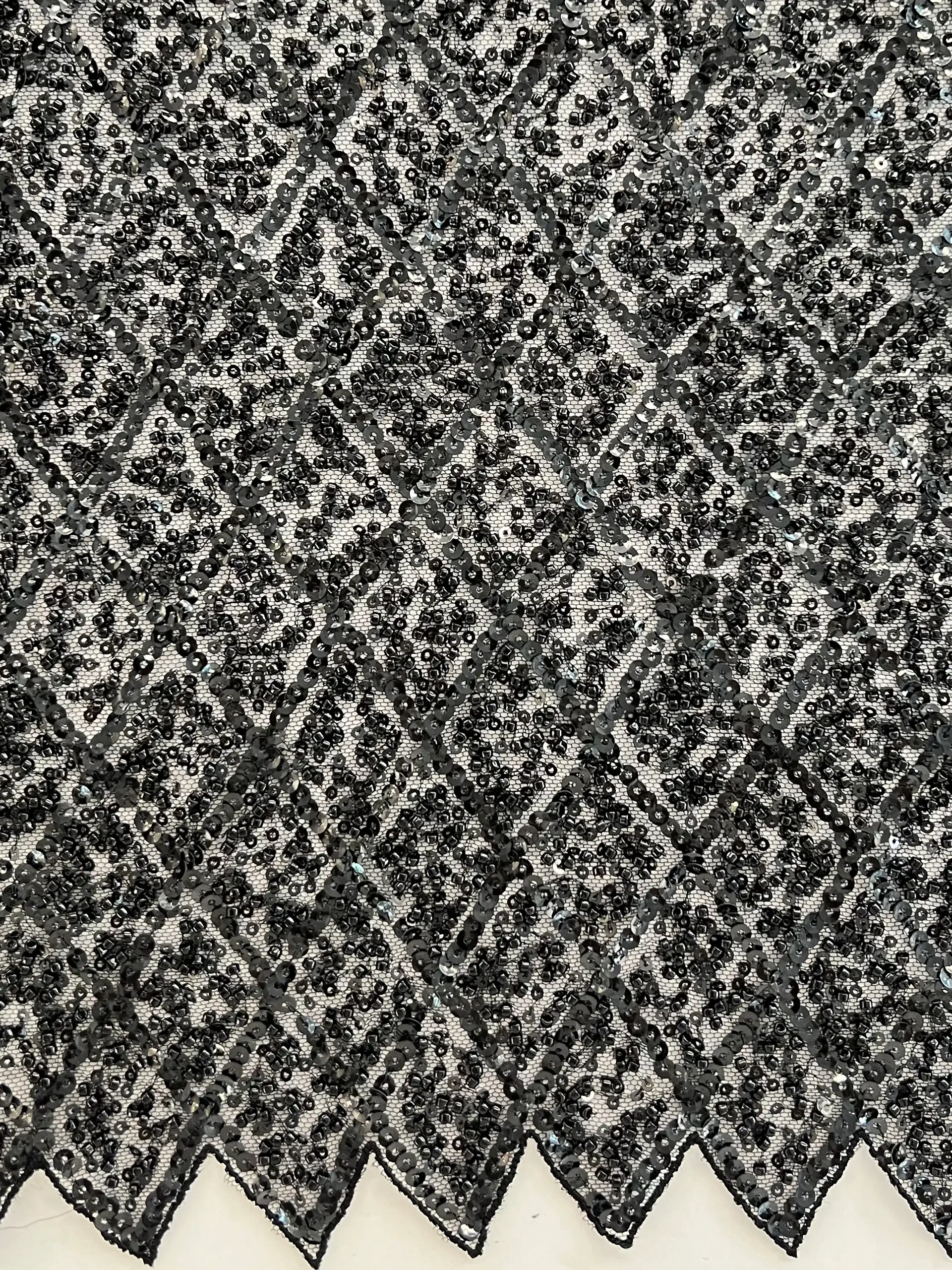 Novelty Beaded Tulle with Sequins in Diamond Motif in Black