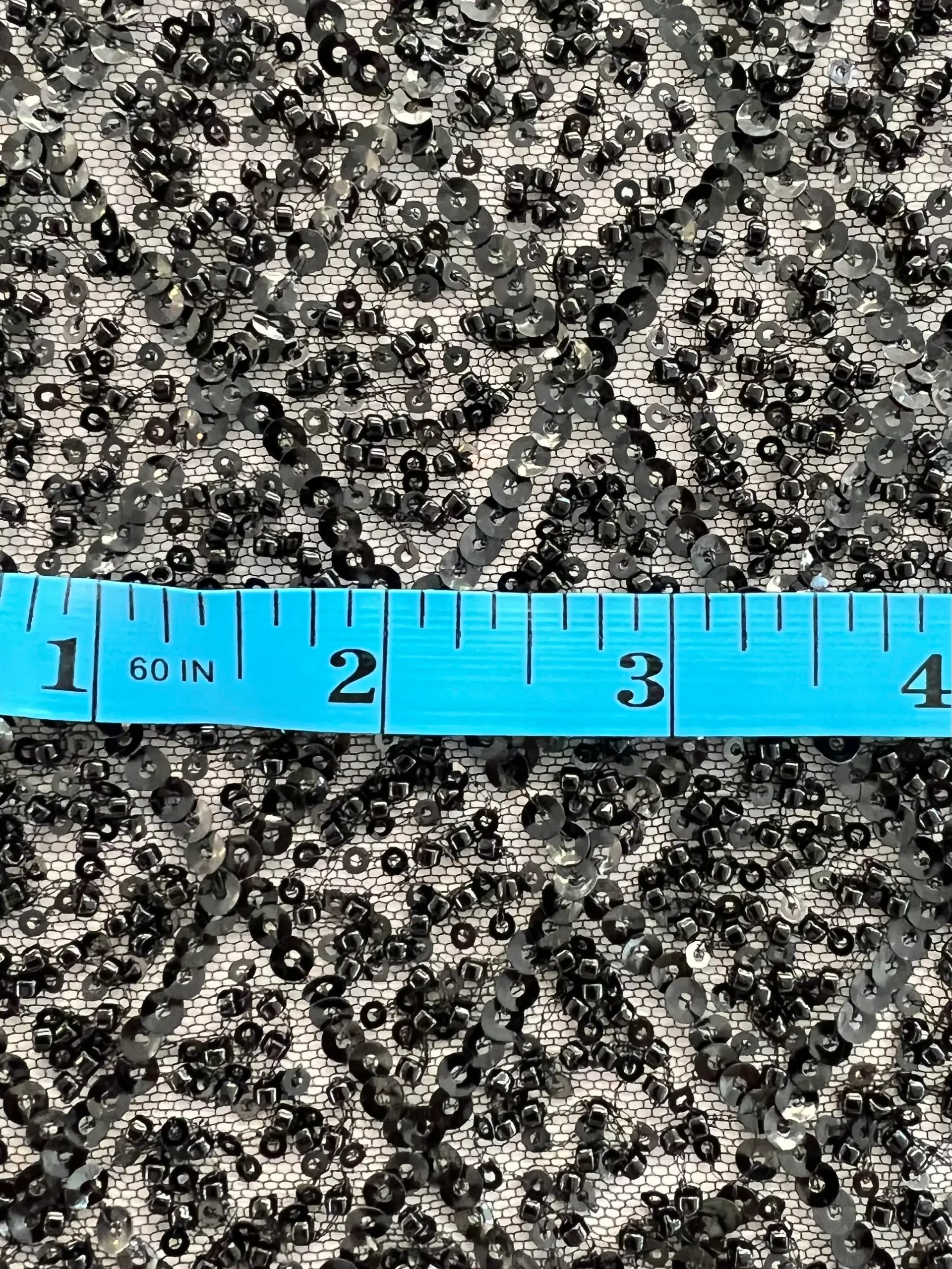 Novelty Beaded Tulle with Sequins in Diamond Motif in Black