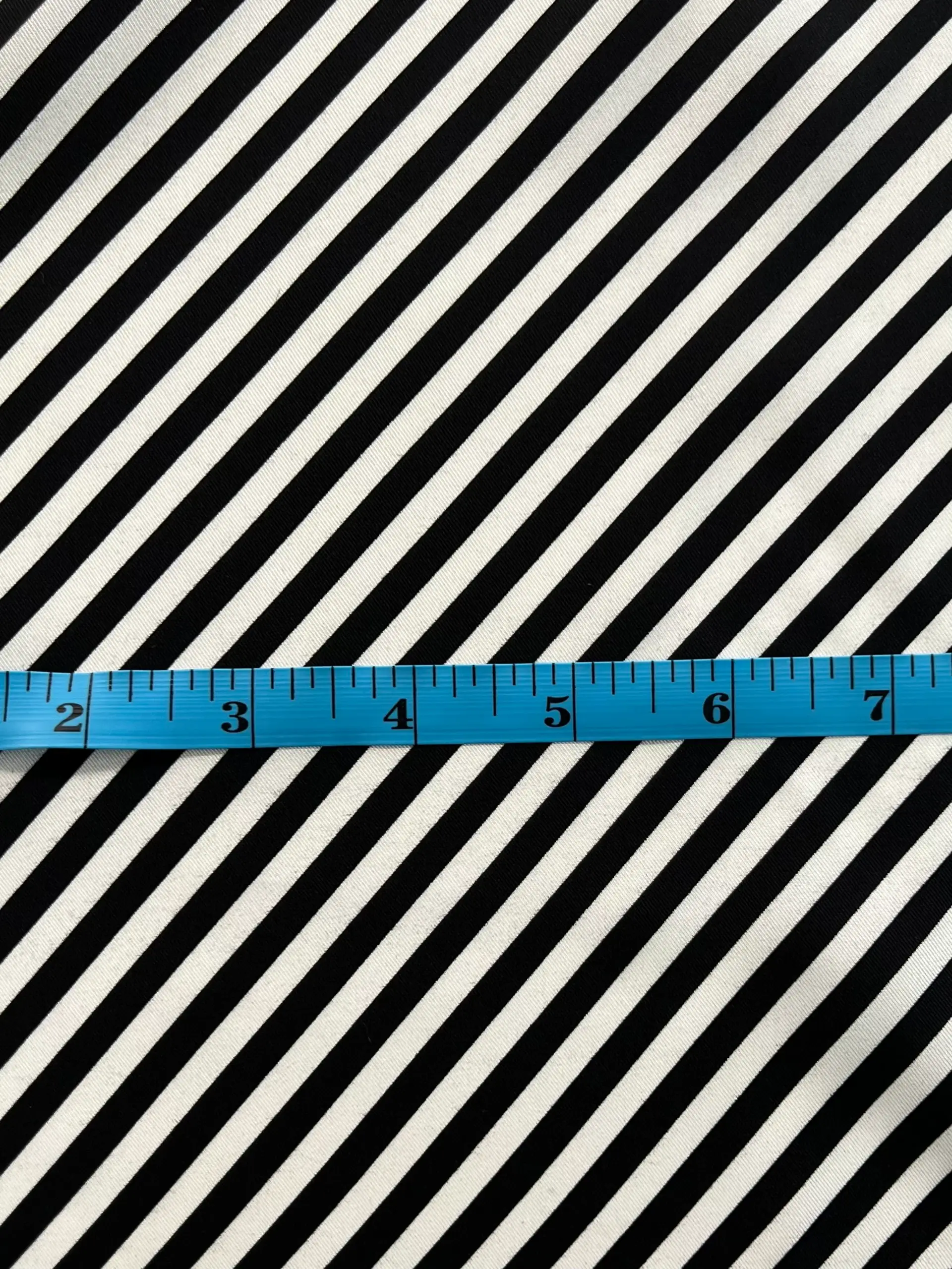 Printed Silk Twill in Diagonal Black & White Stripes