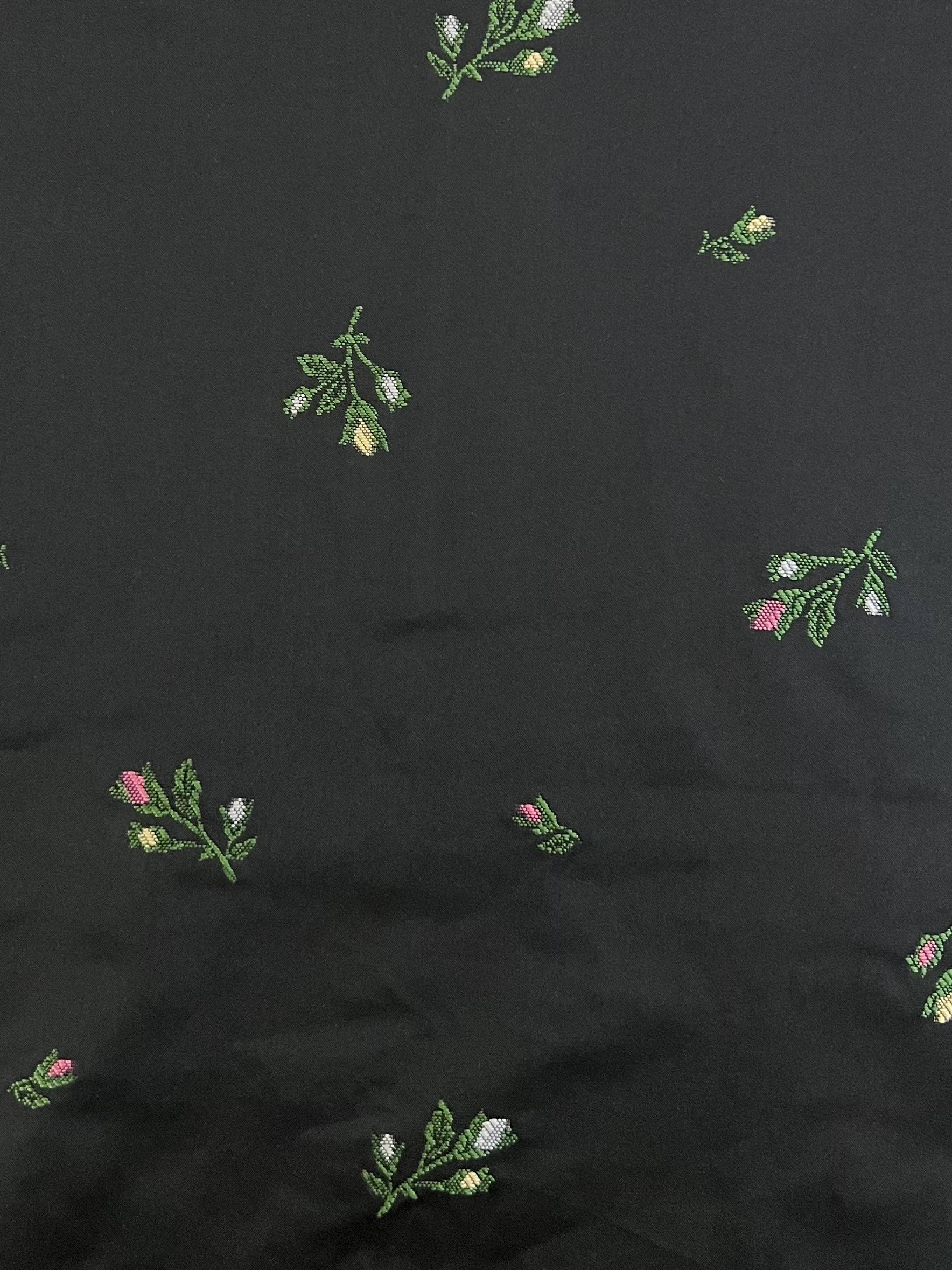 Polyester Jacquard Taffeta in Black with Rosebud