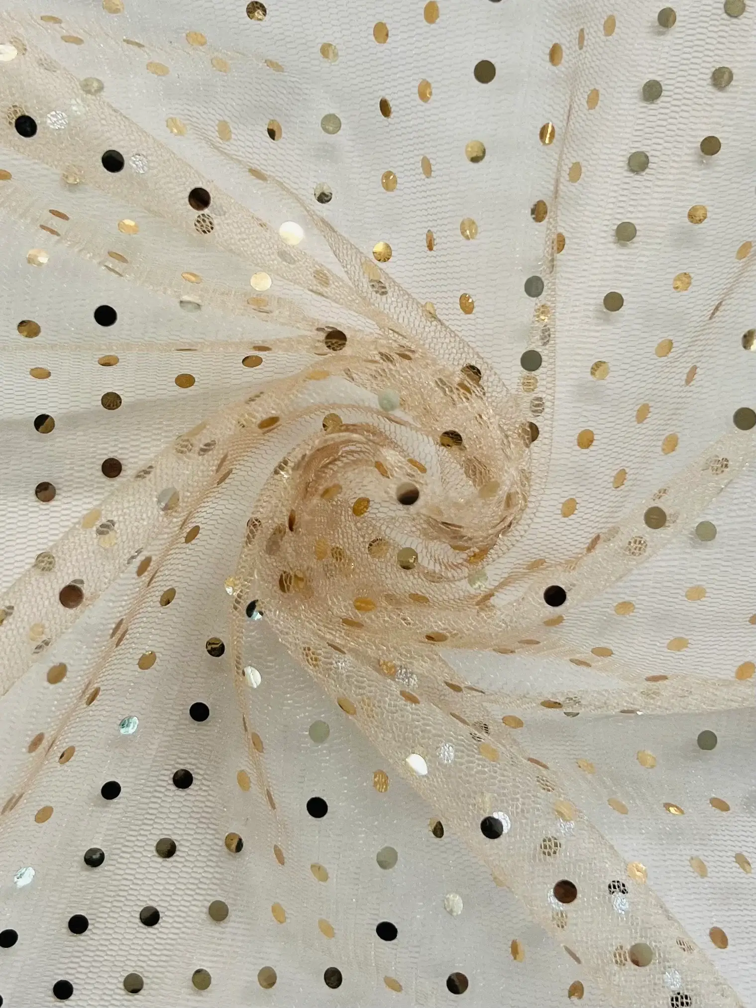 Metallic Dotted Tulle in Beige
