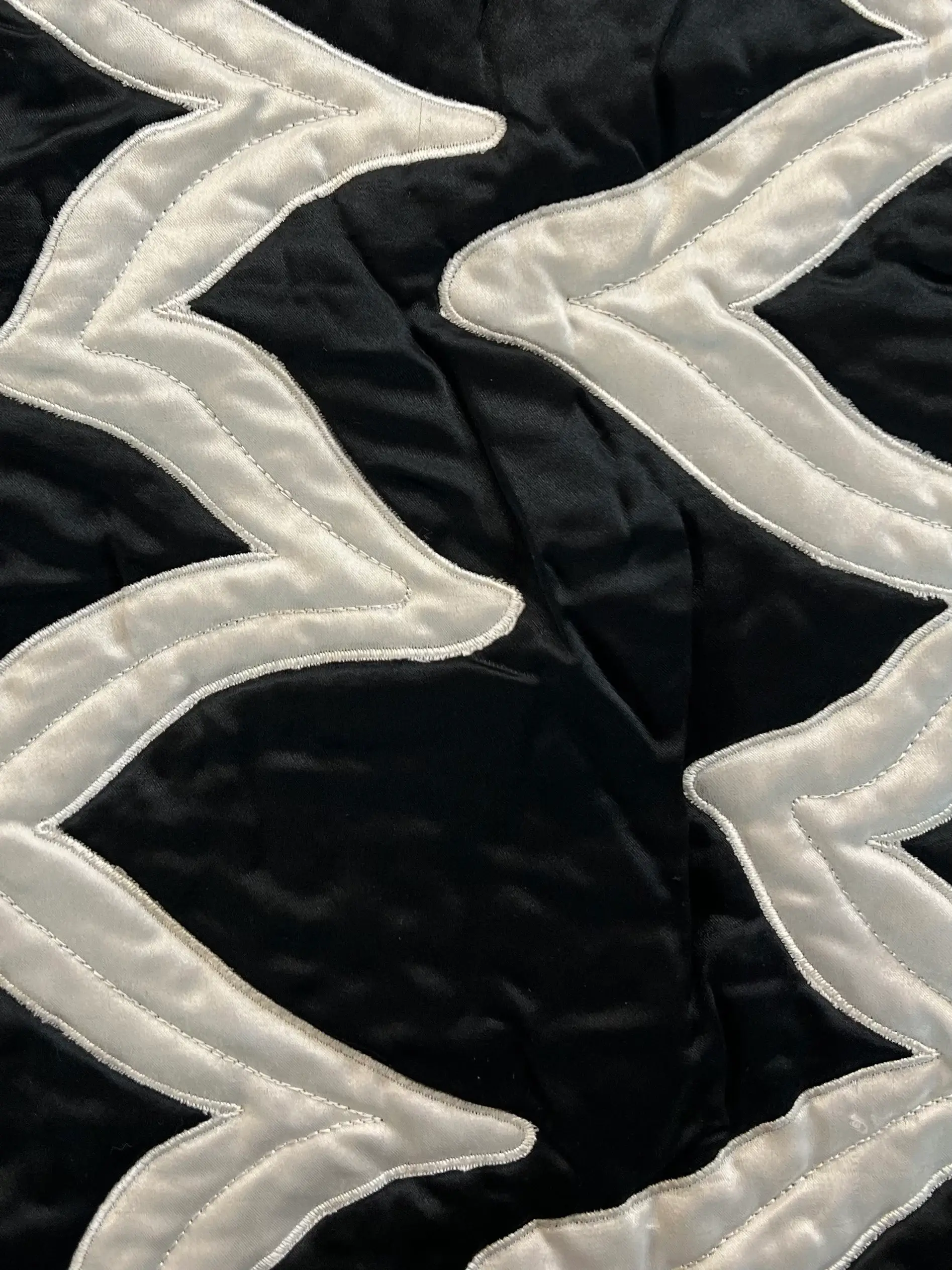 Quilted Silk Charmeuse in Zig Zag Pattern White & Black