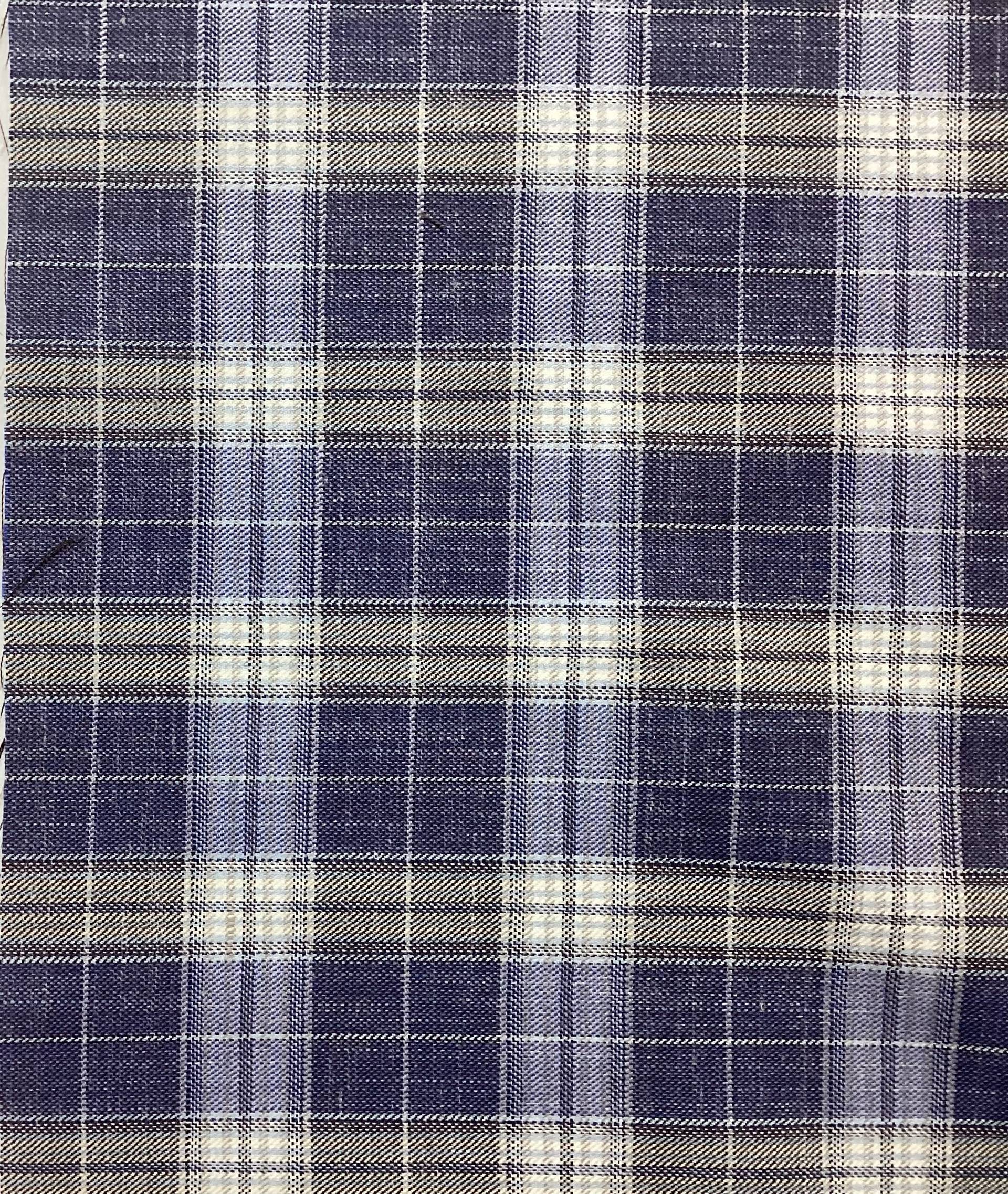 Made in Italy Guabello Wool/Silk/Linen Plaid in Denim & Light Grey