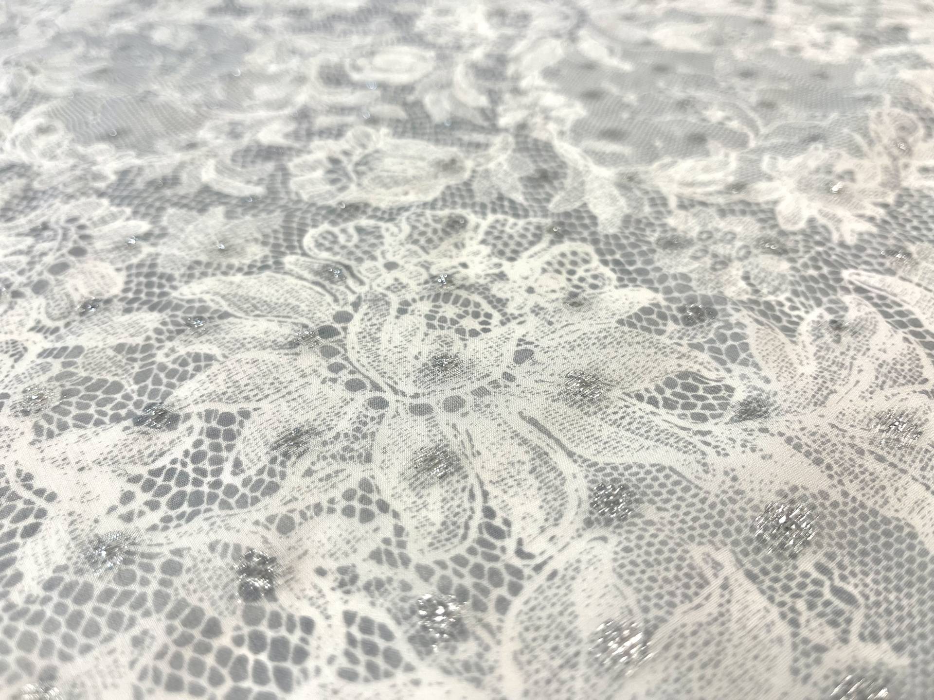 Printed Silk/Metallic Fil Coupe in Gray/Silver