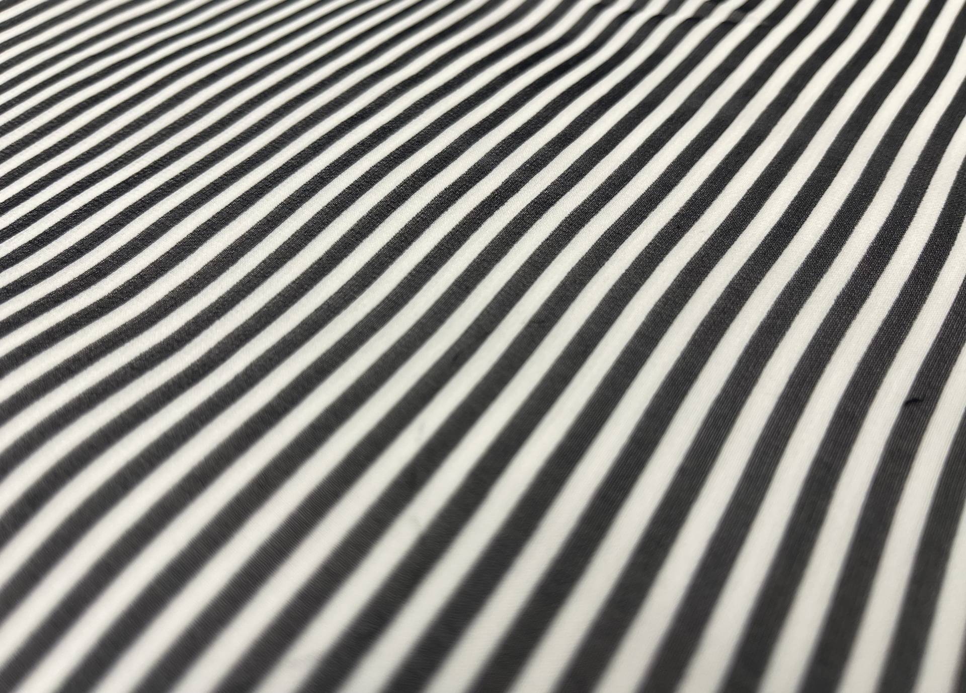 100% Silk Chiffon 1/4" Stripes in Black and White Fabric in Warehouse