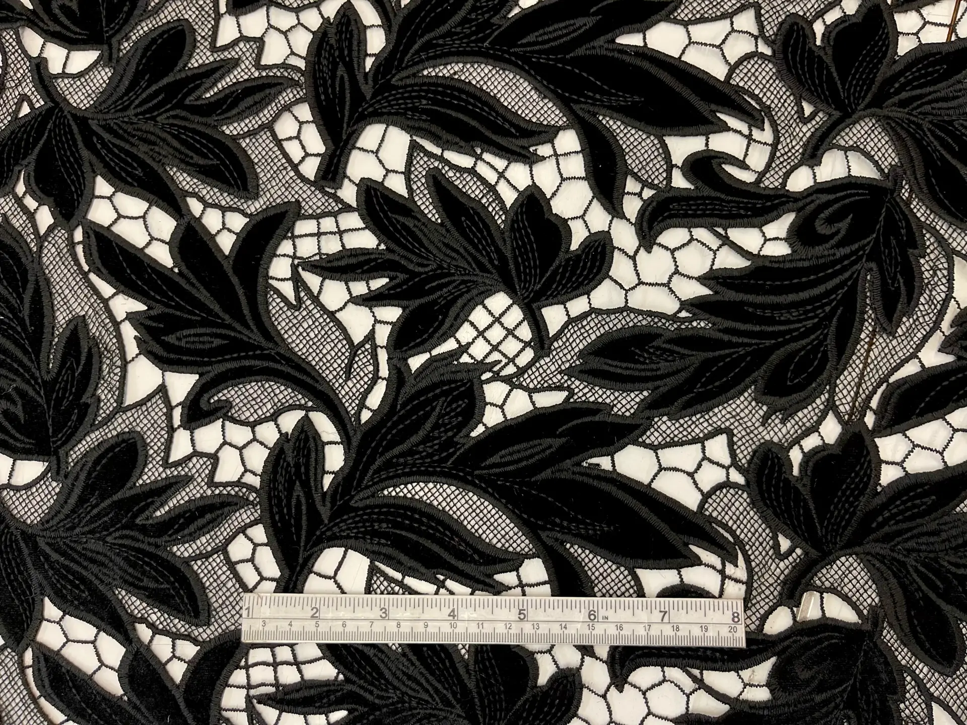 Embroidered Velvet Floral Pattern in Black