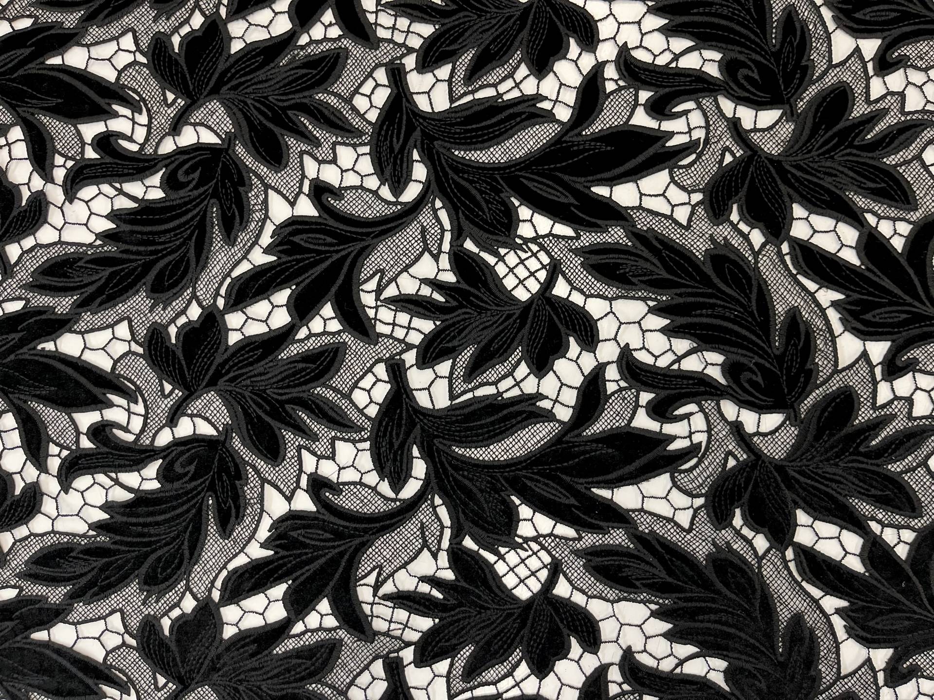 Embroidered Velvet Floral Pattern in Black