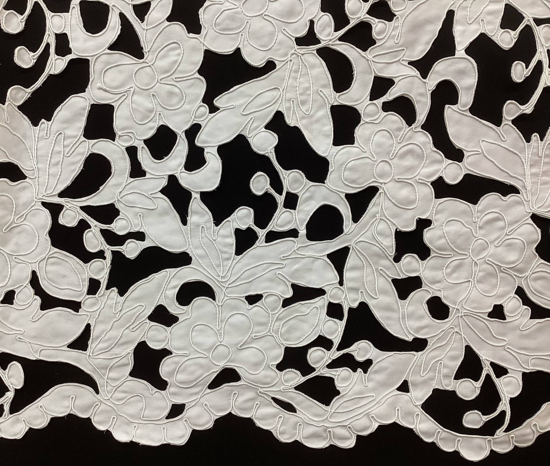 Laser Cut Polyester Corded Satin In White