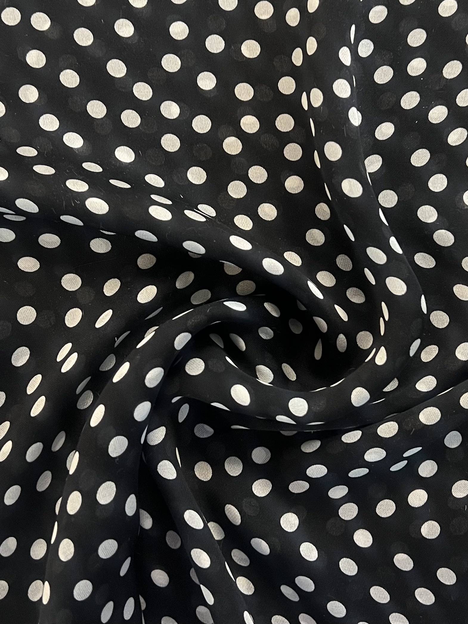 Silk Satin Chiffon Print "Aspirin Dot" in Black & White