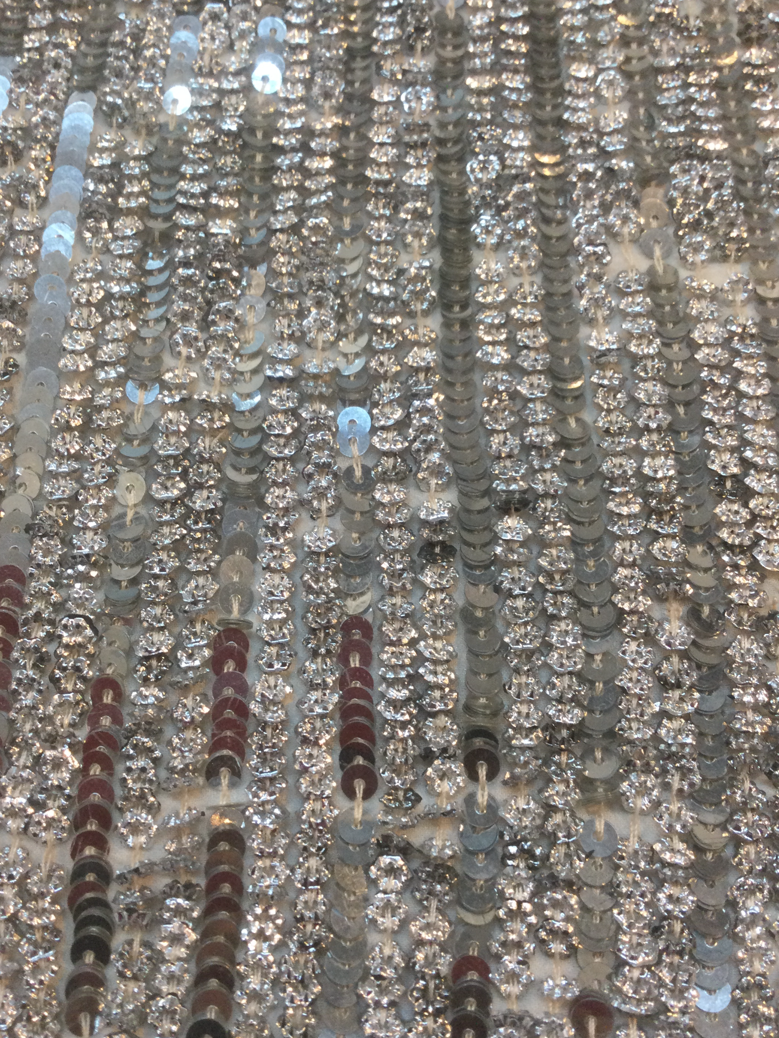 Sequins and Beads on Silk Chiffon in White/Sliver