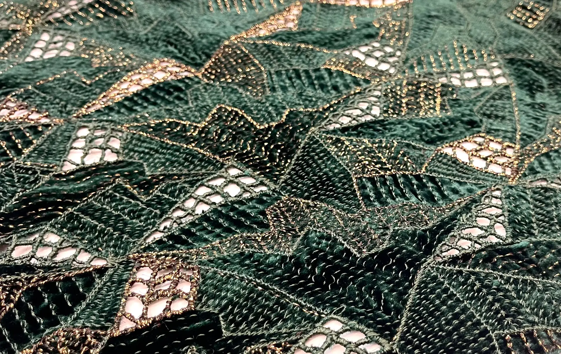 Metallic Cut-Velvet Fabric in Warehouse
