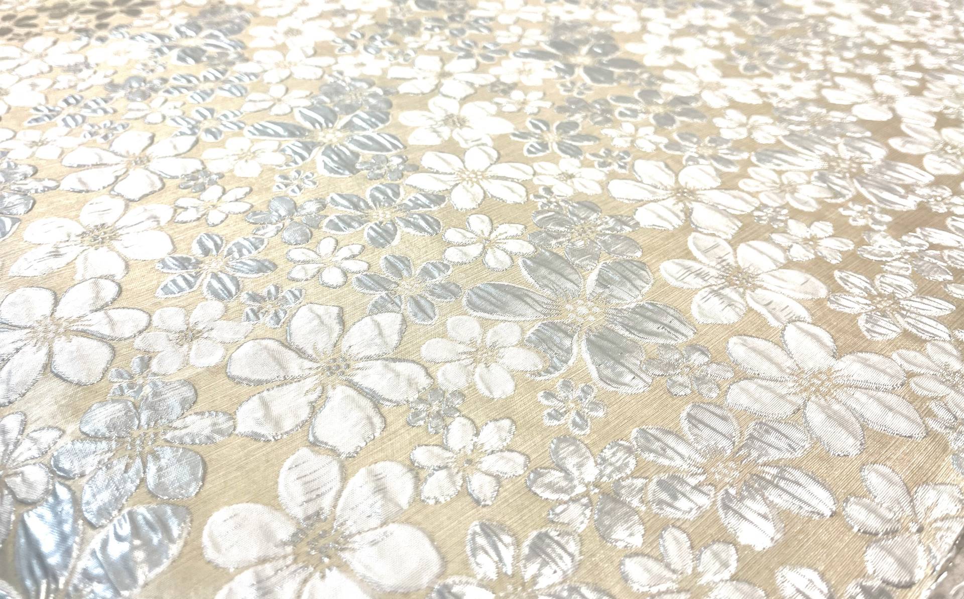 Italian Metallic Cream Brocade with Silver Flowers