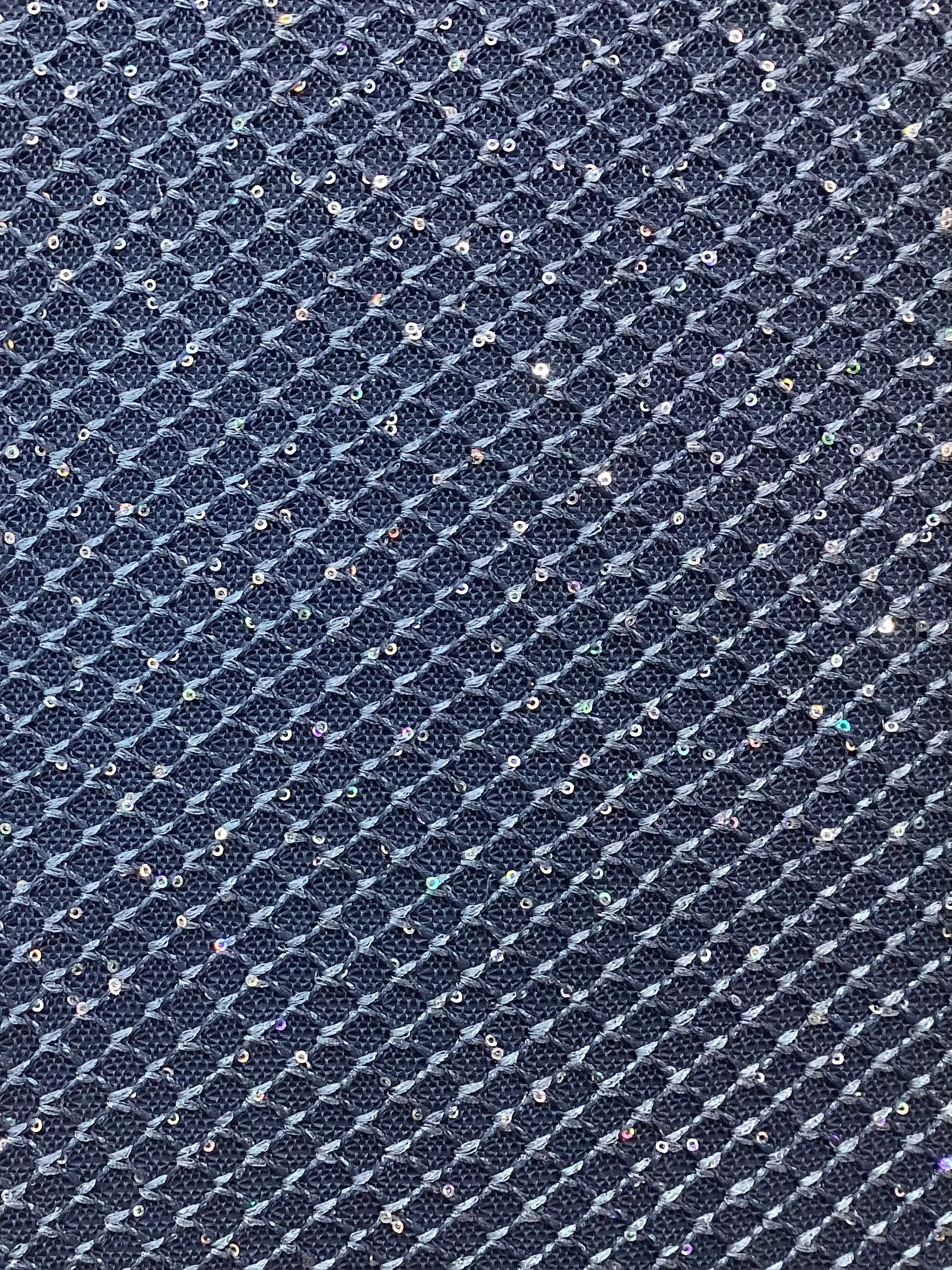 Hologram Mini Sequins On Stretch Mesh In French Blue