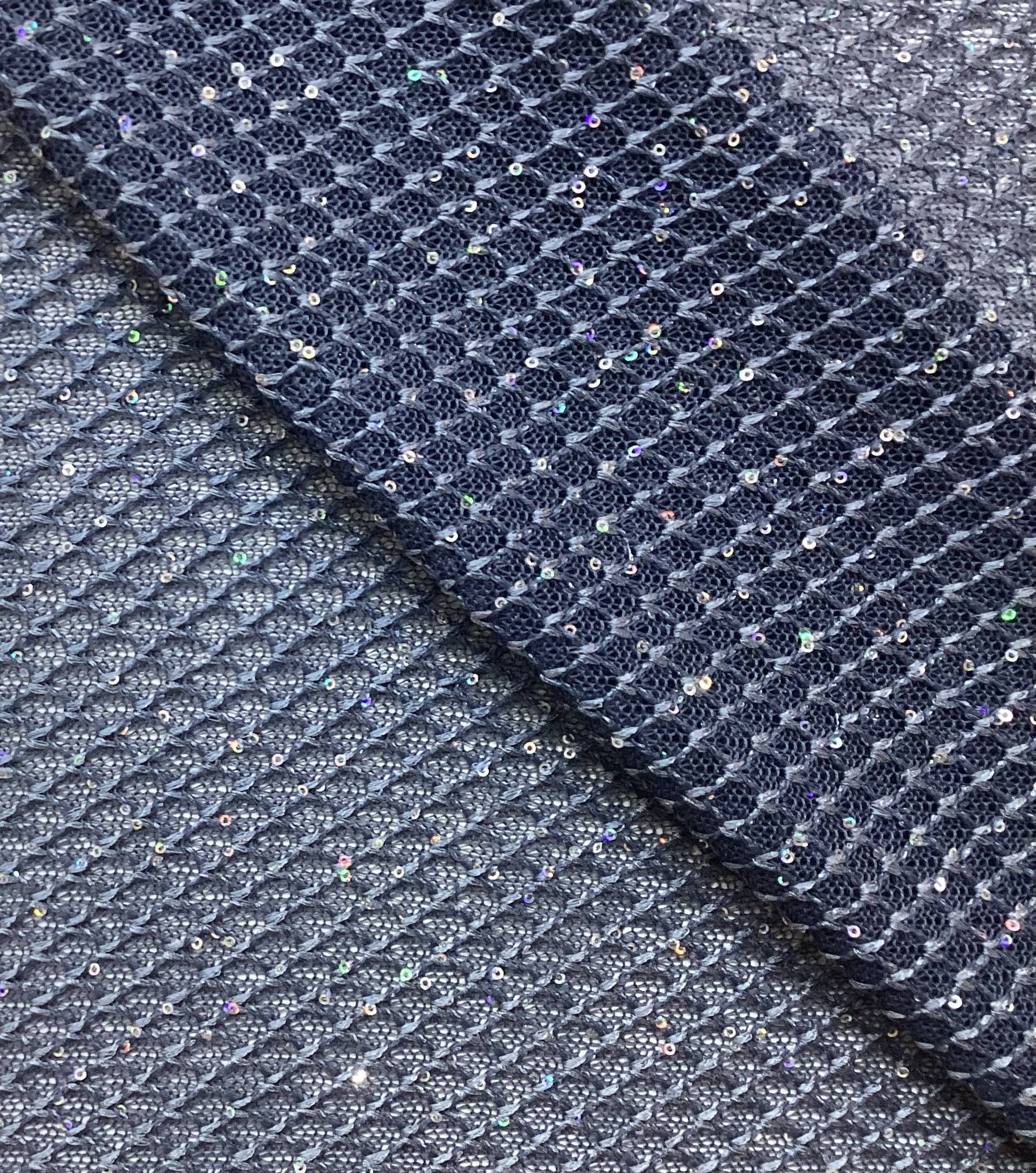 Hologram Mini Sequins On Stretch Mesh In French Blue