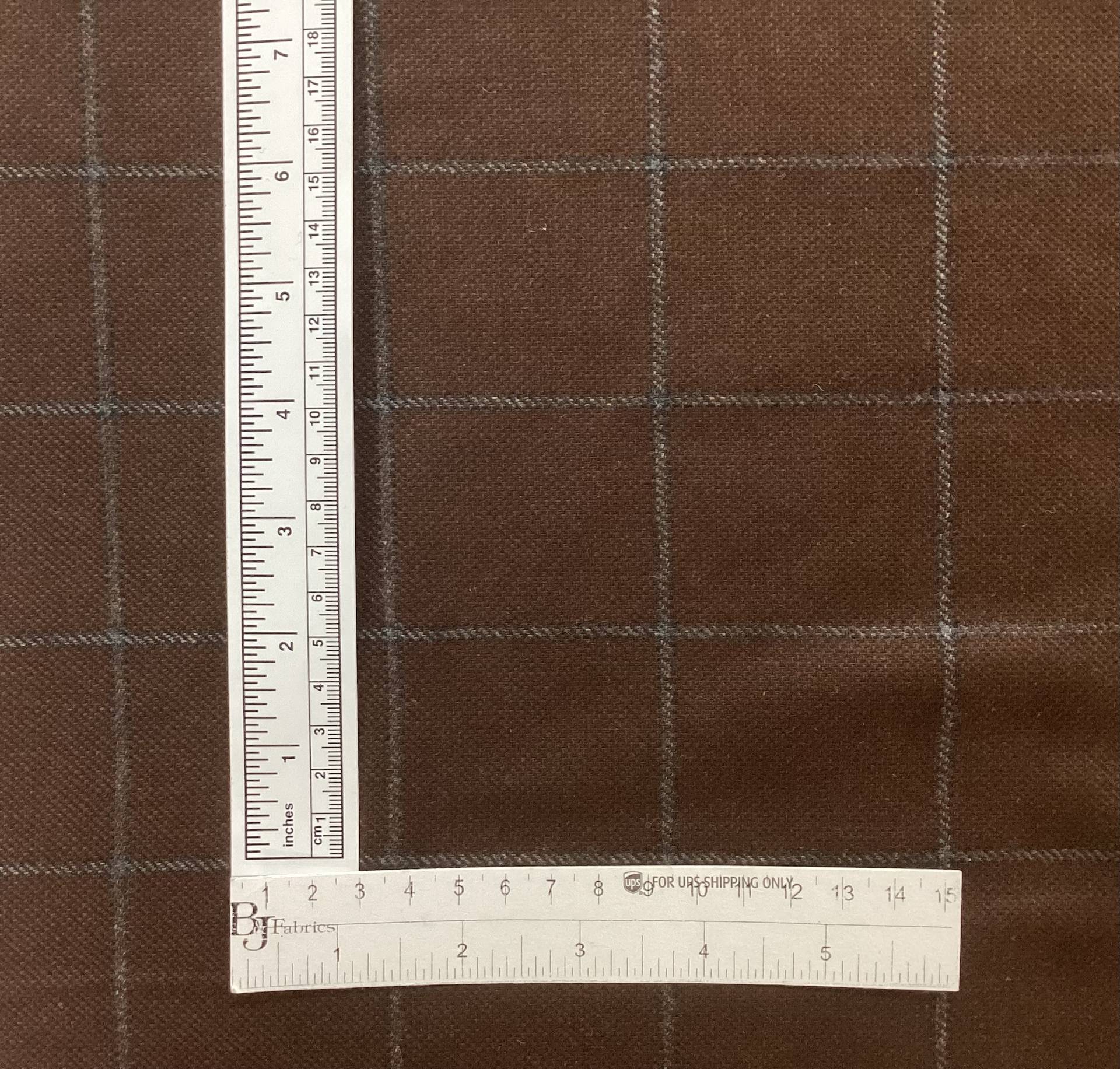 Italian Virgin Wool Windowpane In Mahogany 